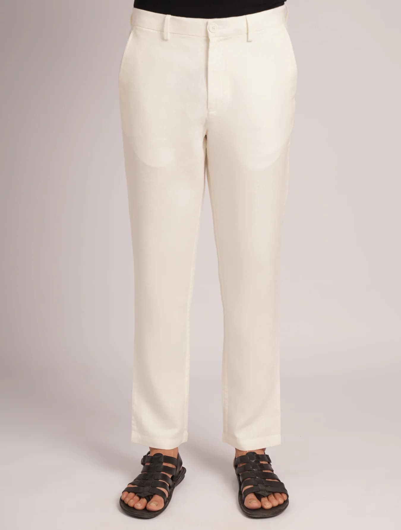 Men's Cream Casual Regular Fit Solid Trouser