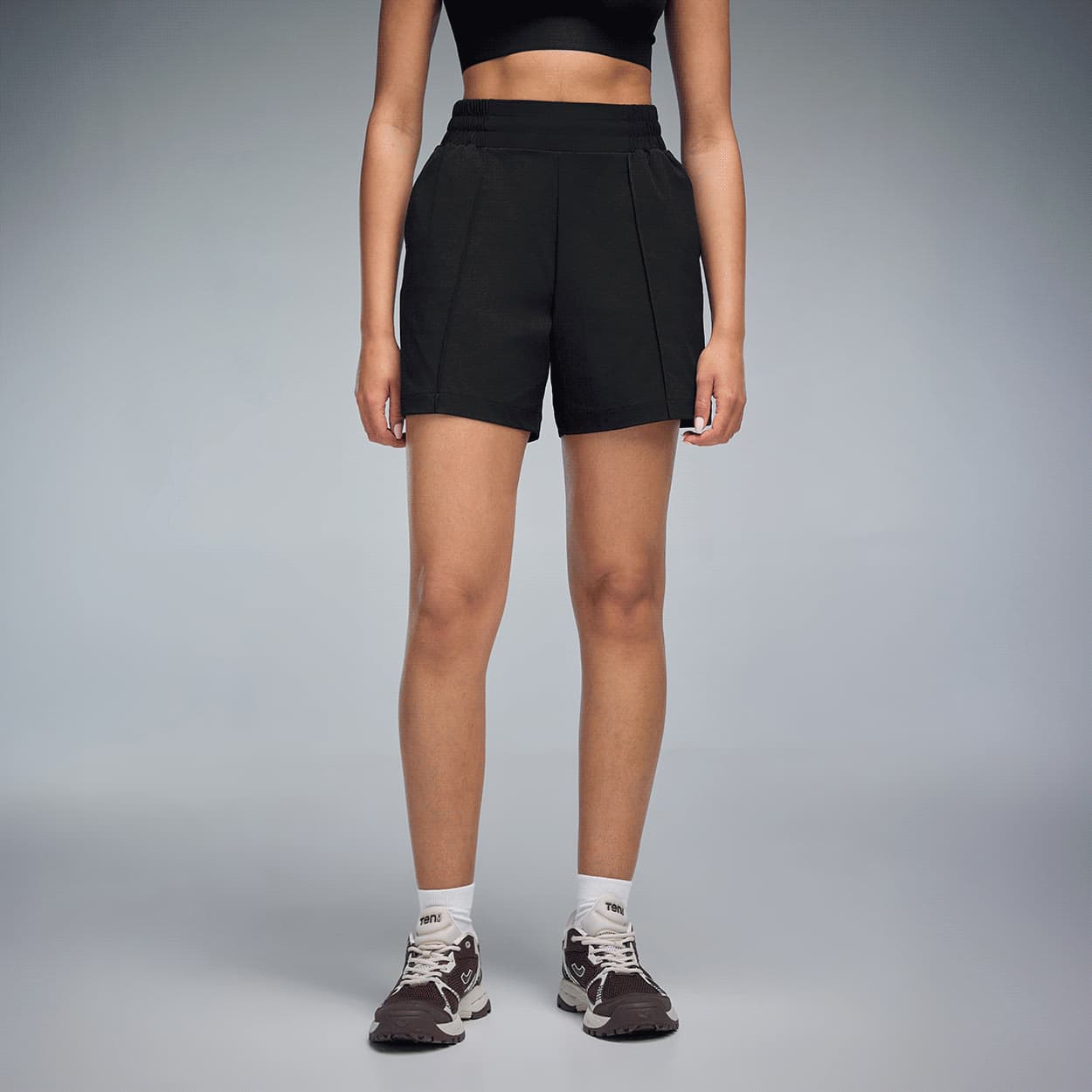 Women Black Sports Solid Shorts