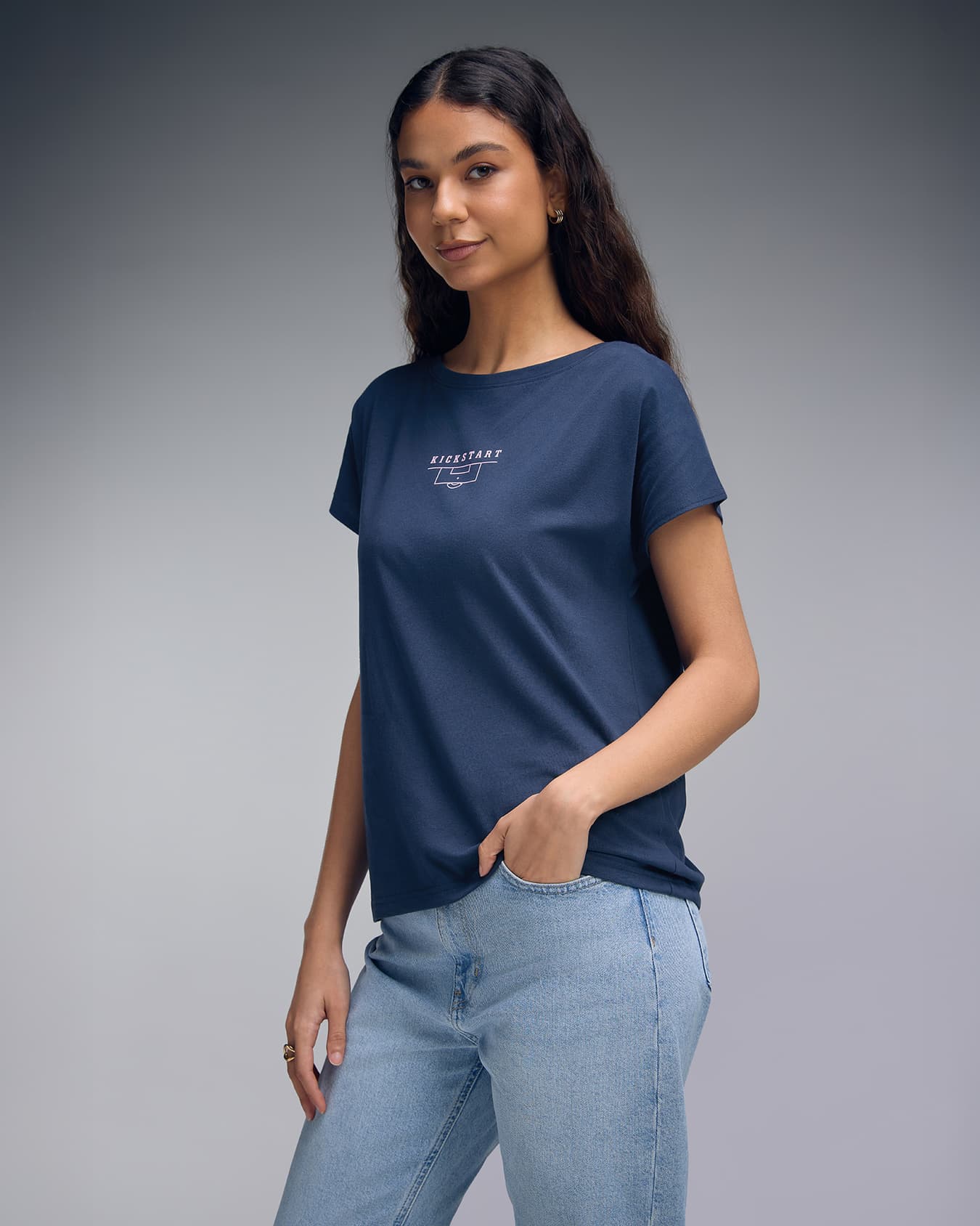 Women's Blue Daily Regular Fit Solid Half Sleeves Tshirt