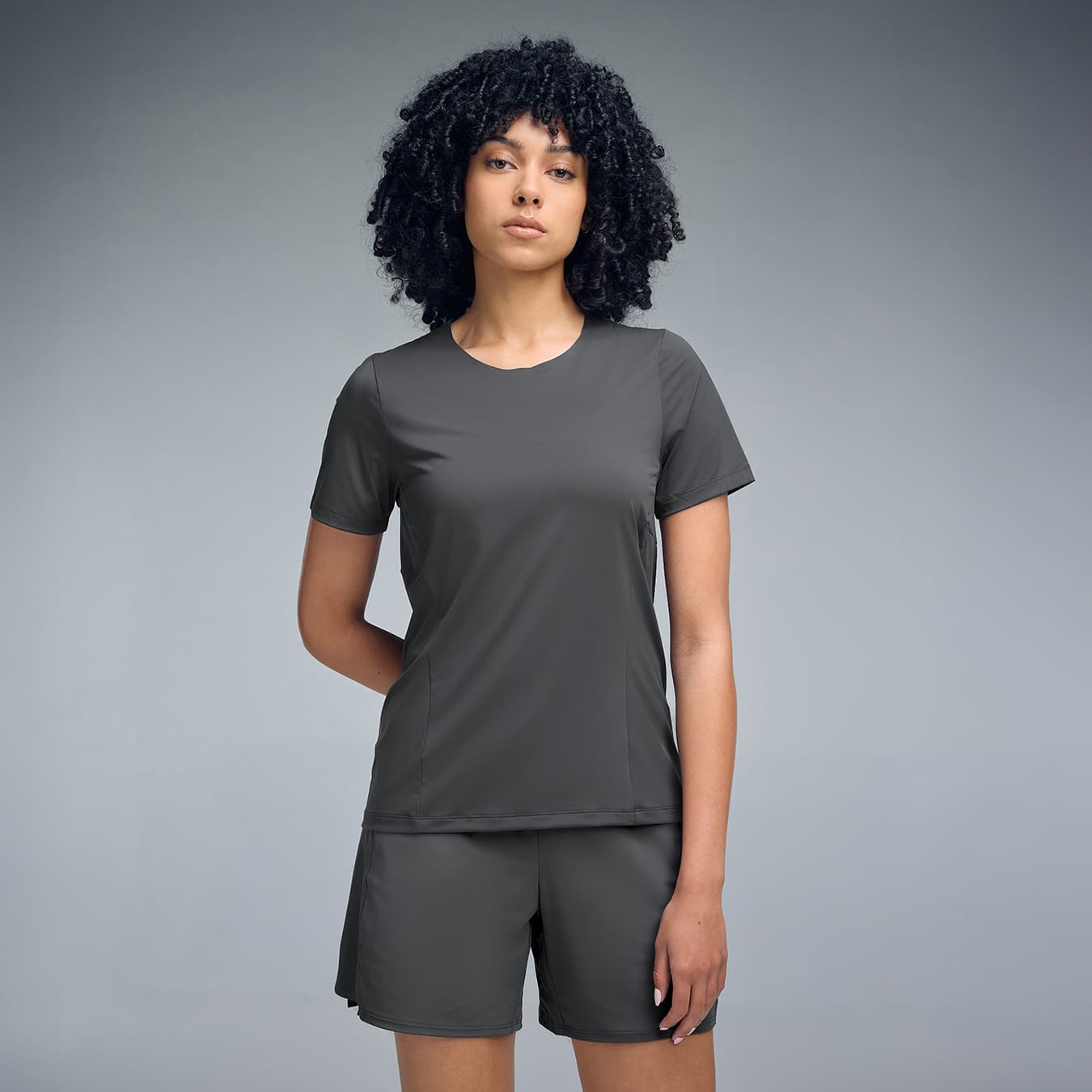 Women's Grey Sport Regular Fit Solid Half Sleeves Tshirt