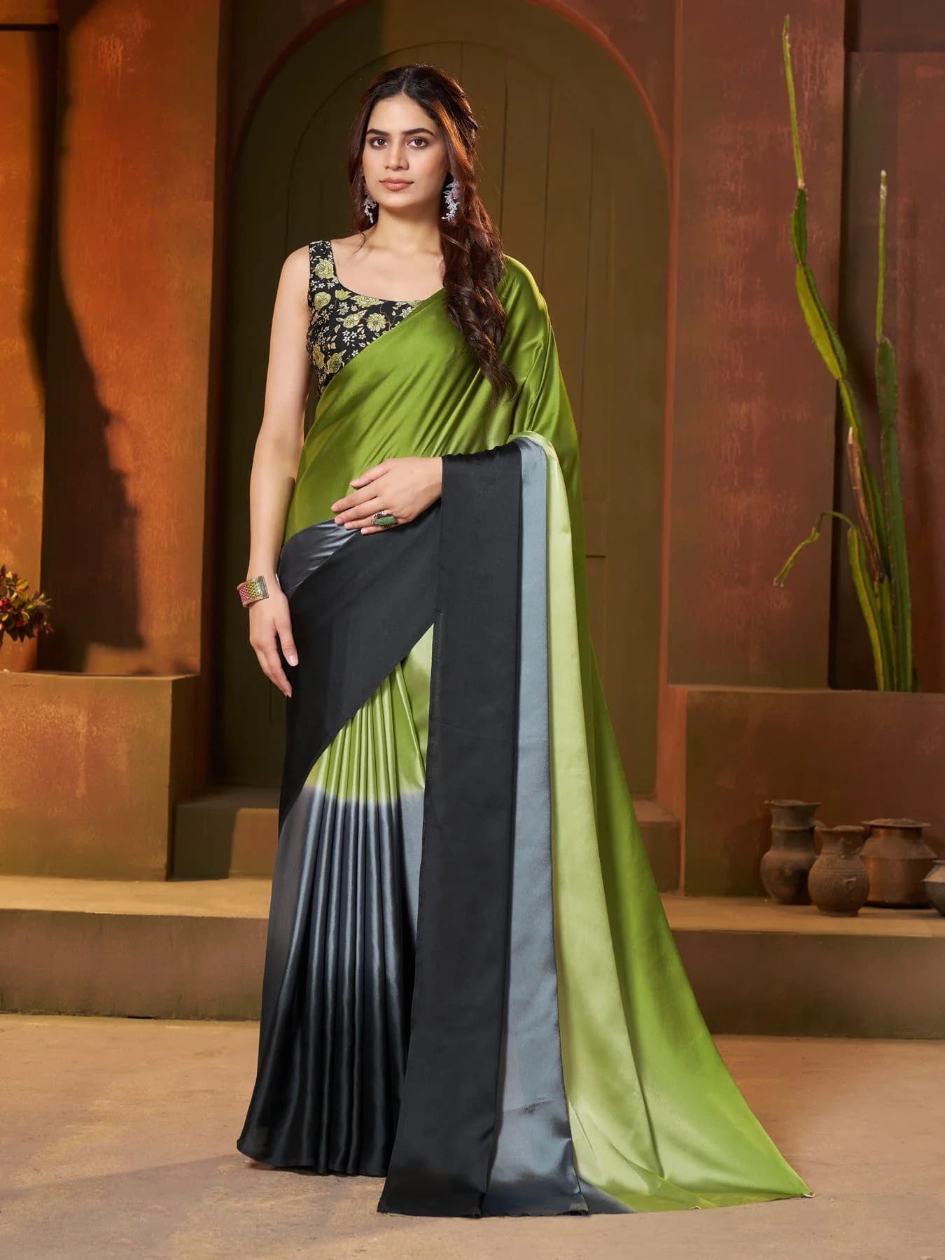 Women's Green Festive Ombre Saree