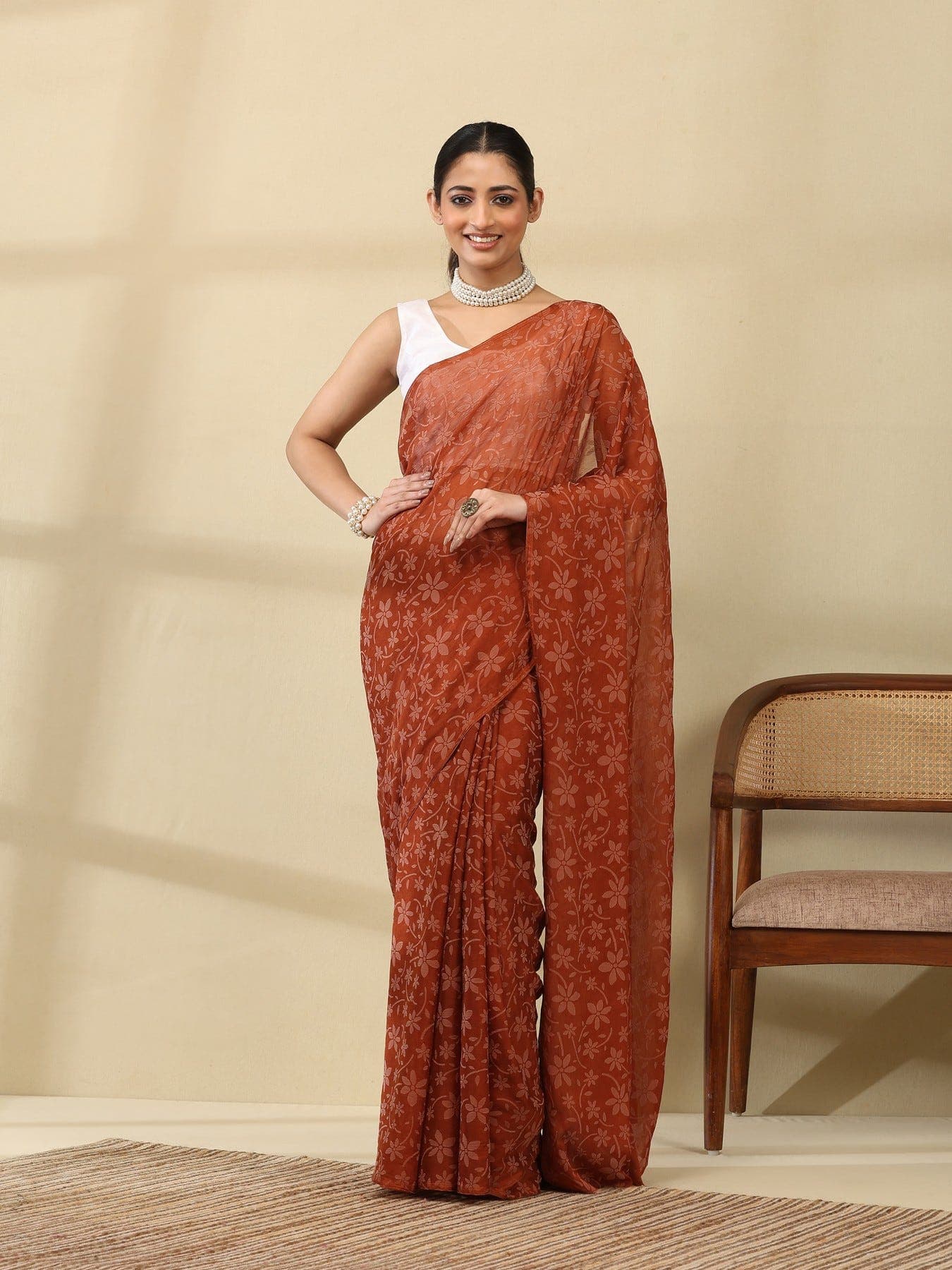 Women's Brown Festive Floral Saree