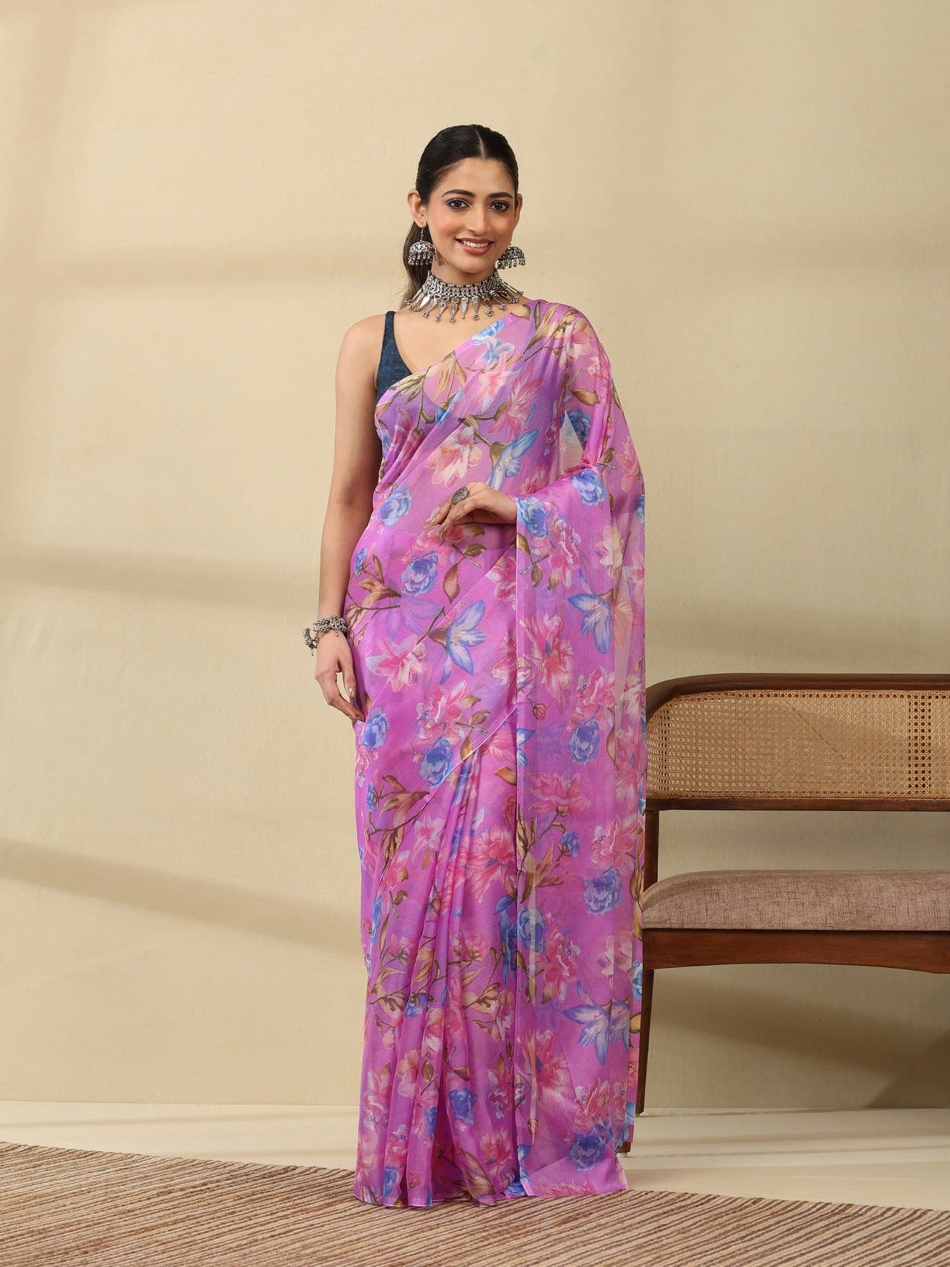 Women's Purple Festive Floral Saree