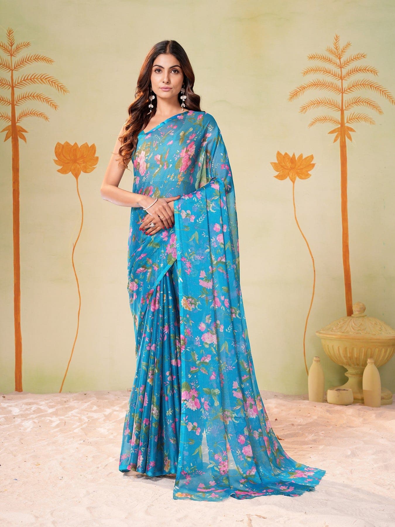 Women's Blue Festive Floral Saree