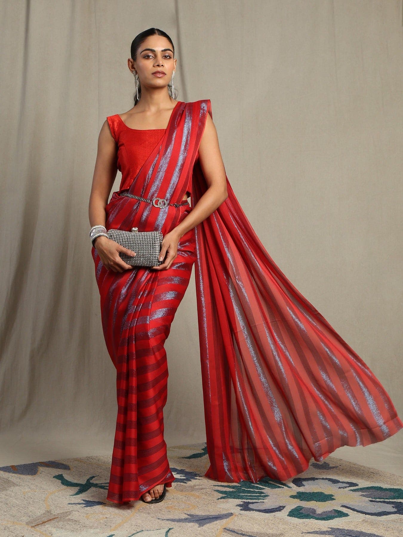 Women's Red Festive Printed Saree