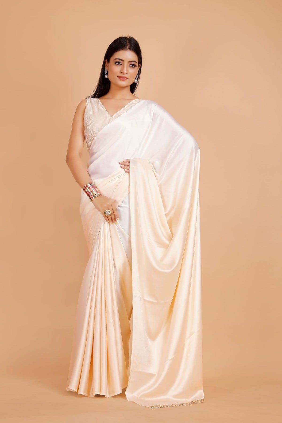 Women's White Festive Printed Saree