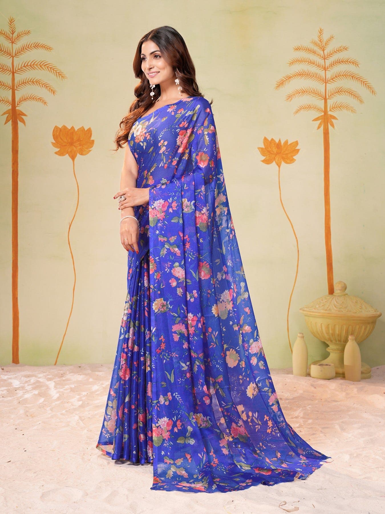 Women's Blue Festive Floral Saree