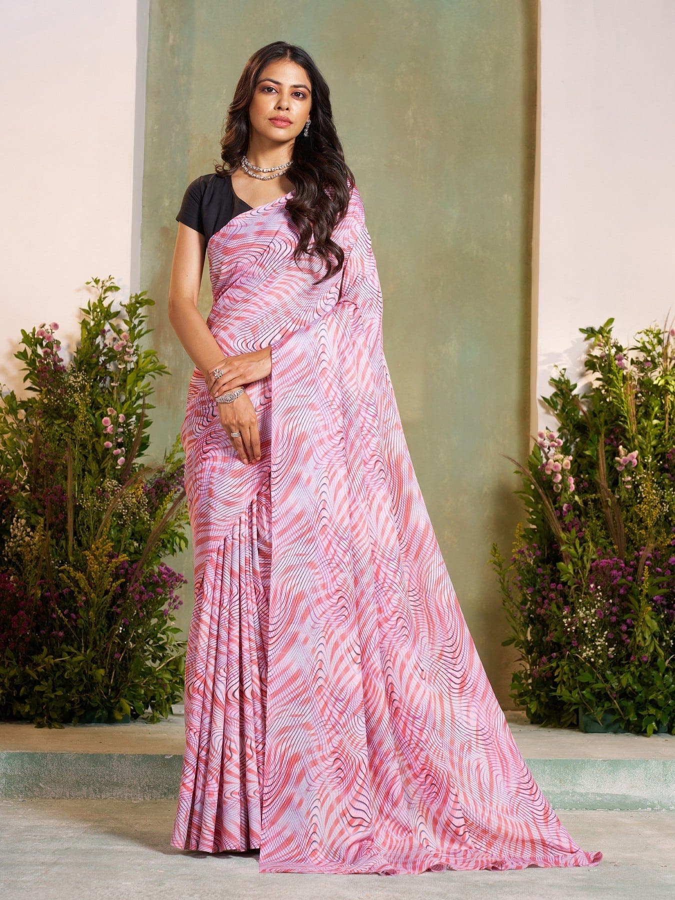 Women's Pink Festive Abstract Saree