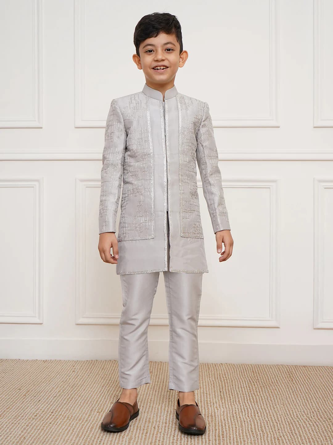 Boys Silver Indo Western and Pant set