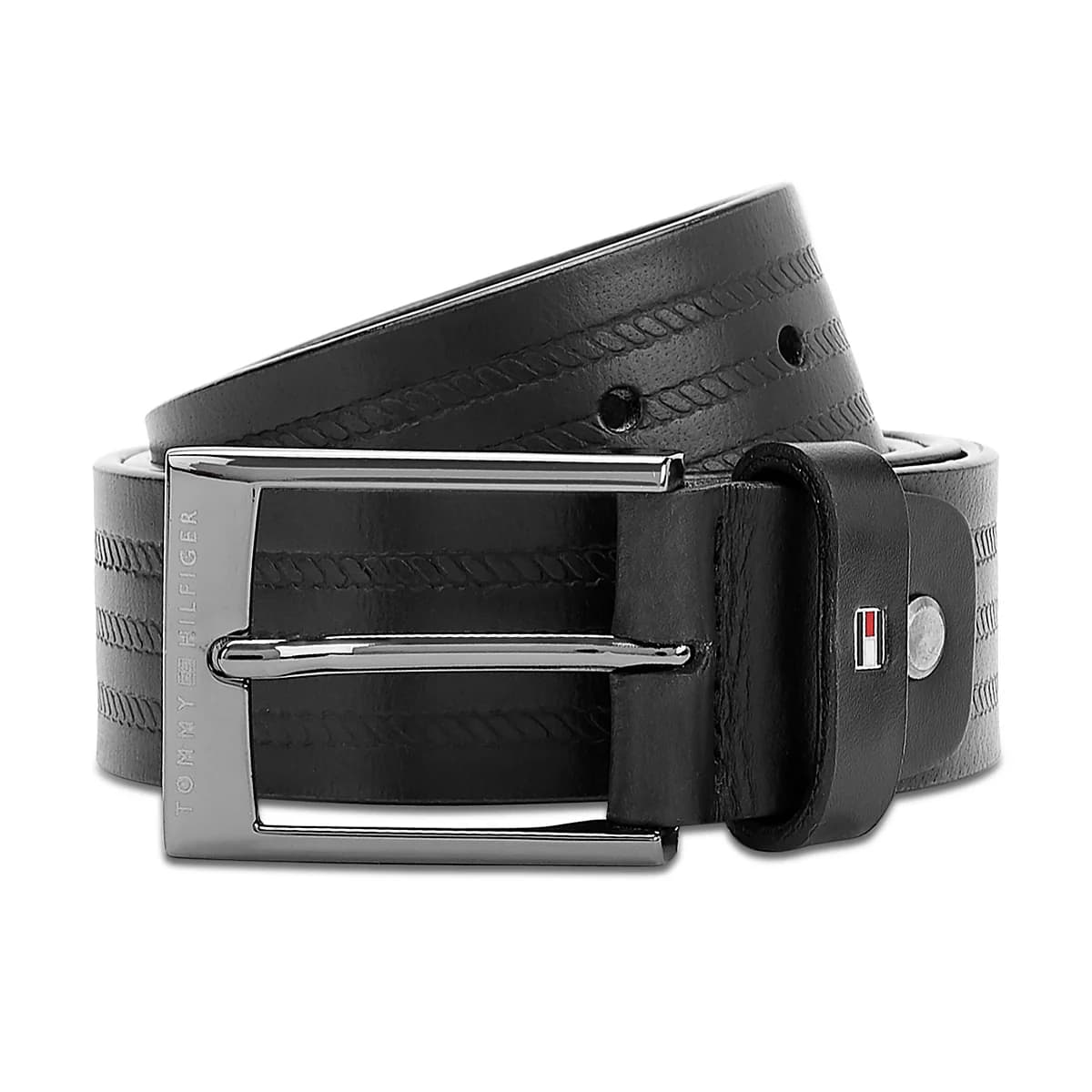 Men's Black Formal Textured Leather Caiman Non Reversible Belt