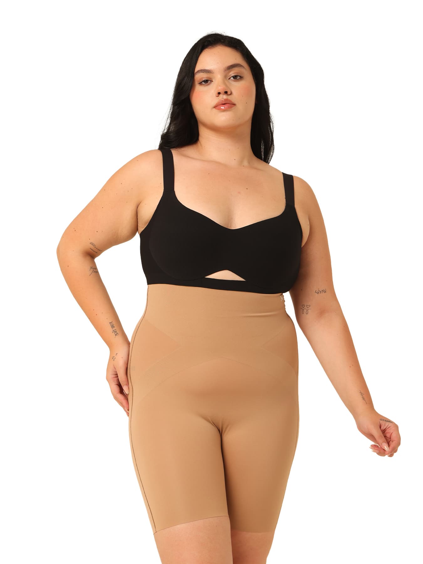Women's Beige Solid High Rise Pull On Shapewear
