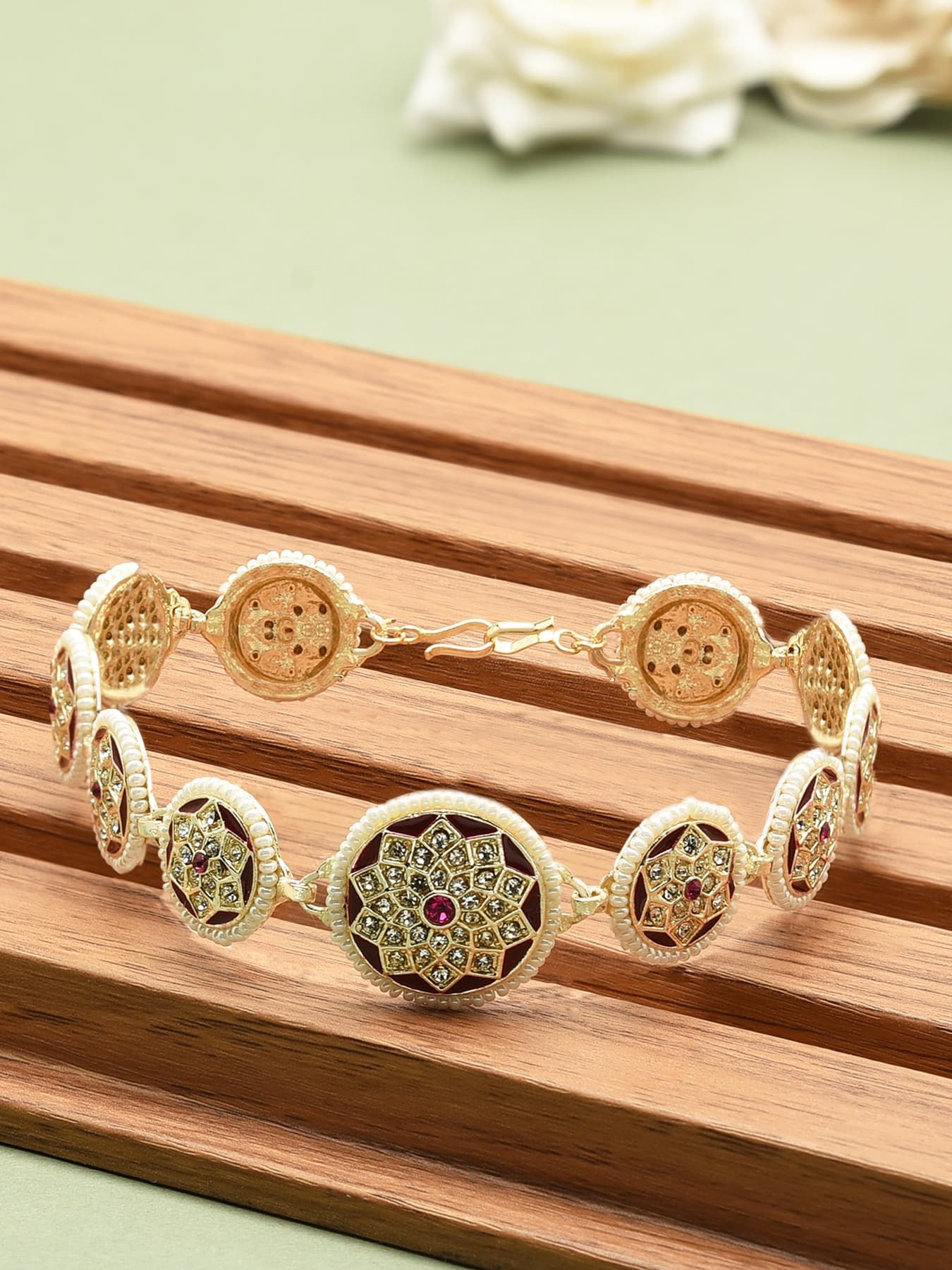 Women's Pink Meenakari Dazzling Diamonds & Pearls Embellished Head Chain