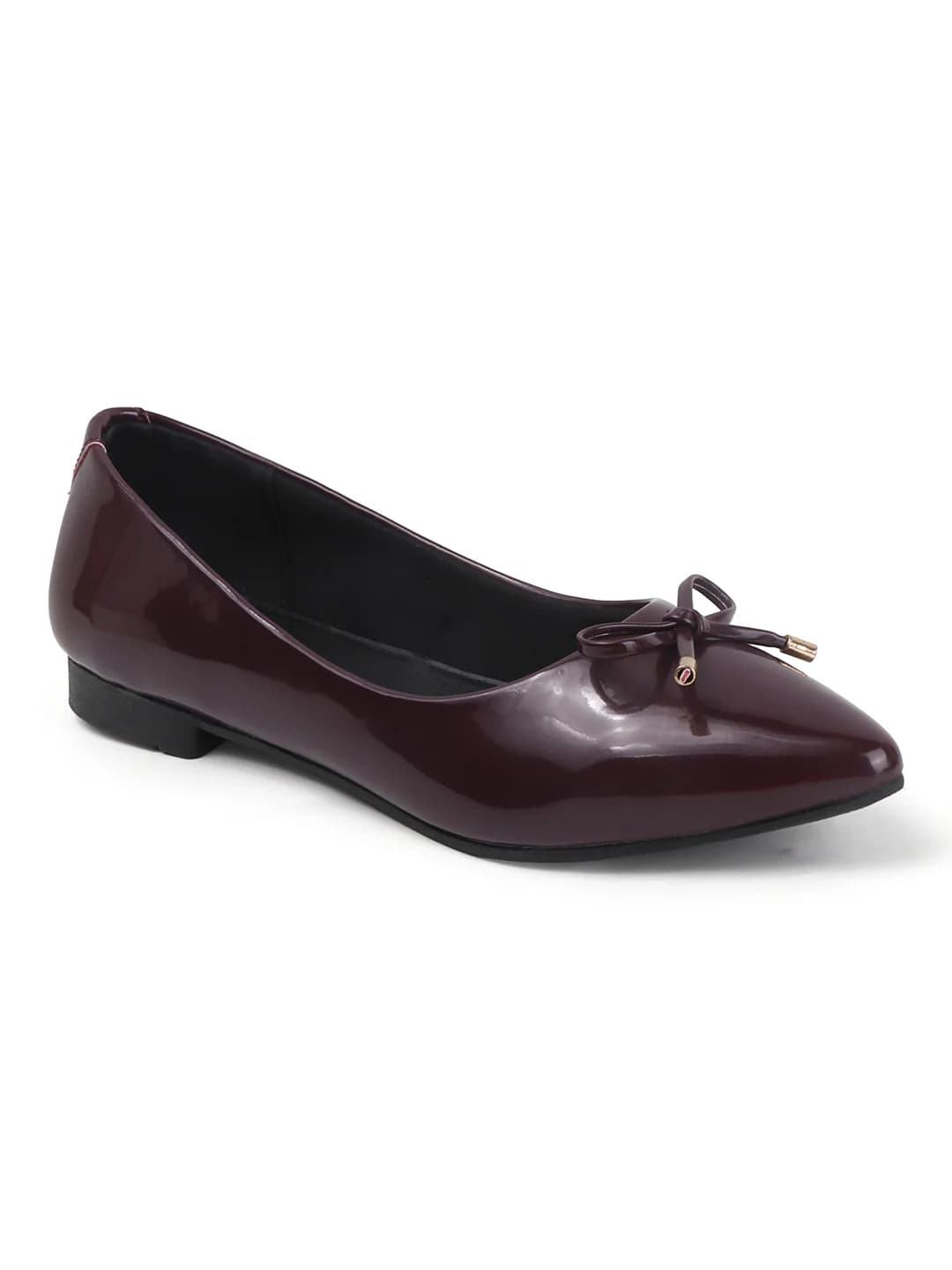 Women's Red Elegant Pointed Toe Ballerina Flats with Bow Detail