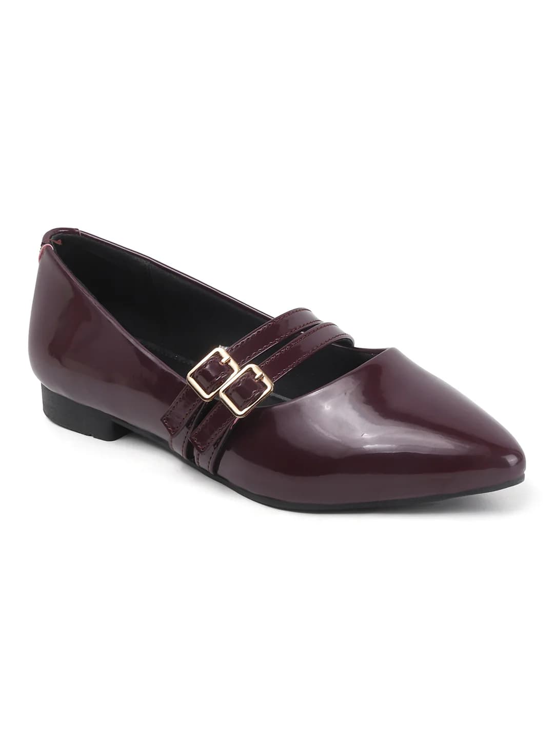 Women's Red Patent Finish Double Buckle Mary Jane Flats