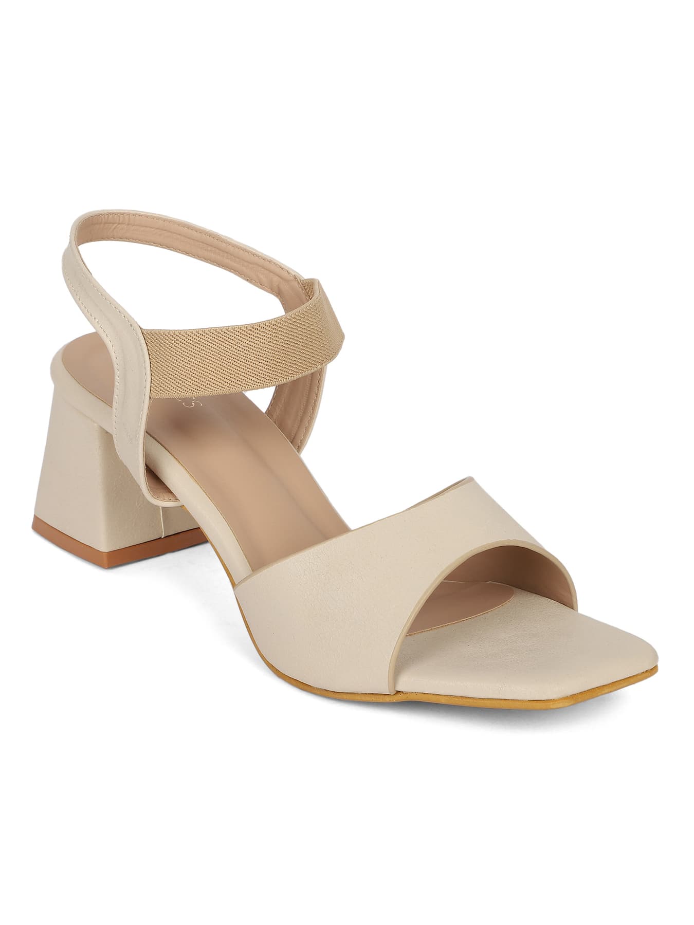 Women's Beige Contemporary Square-Toe Block Sandals
