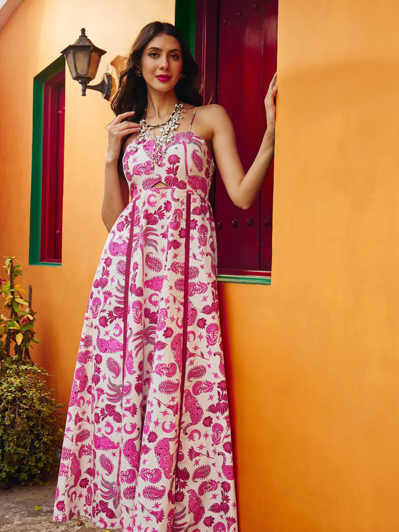 Women's Pink Casual Animal Print Shoulder Strap Dress