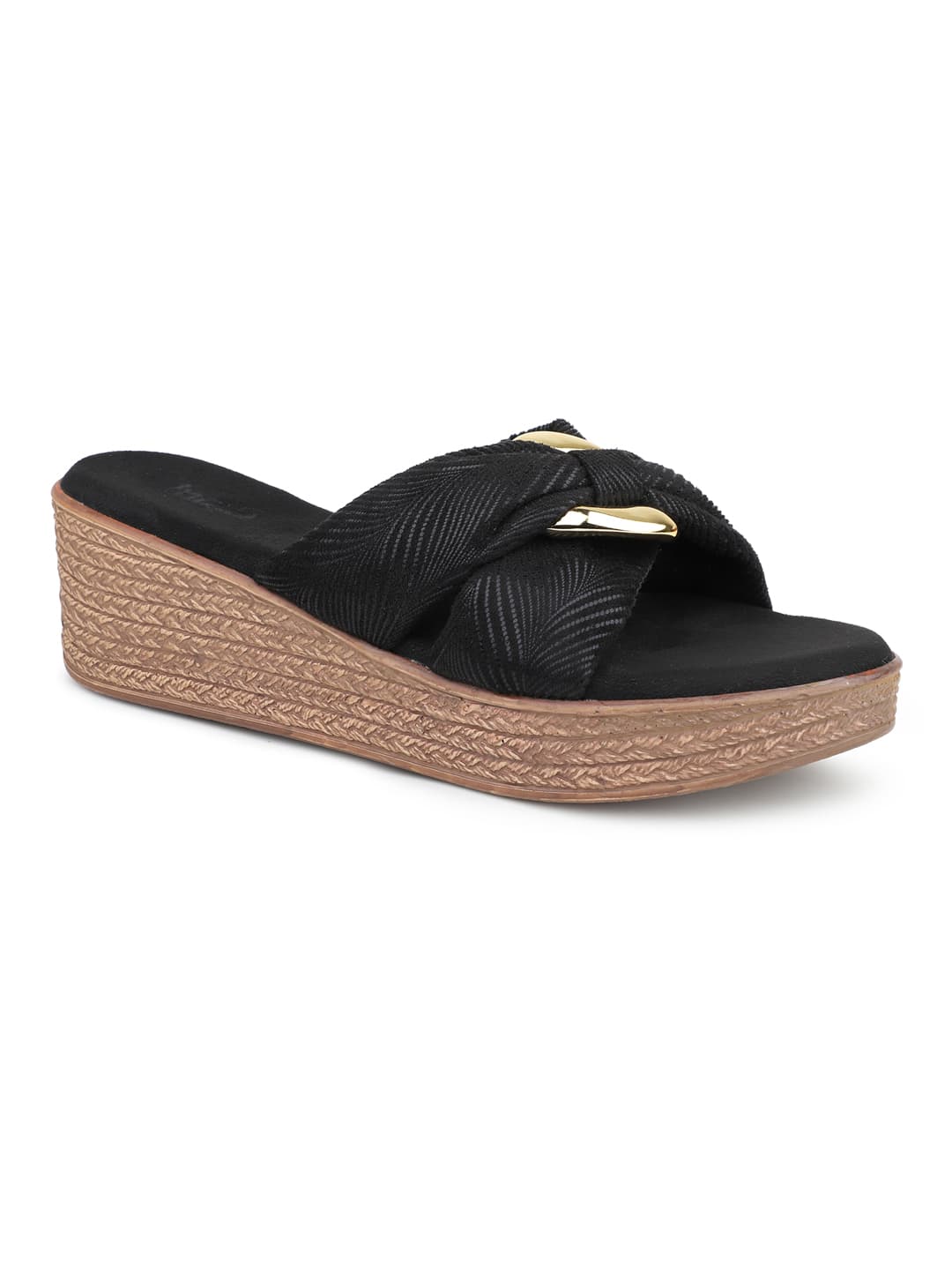 Women's Black Casual Synthetic Wedge Heel Wedges Sandals