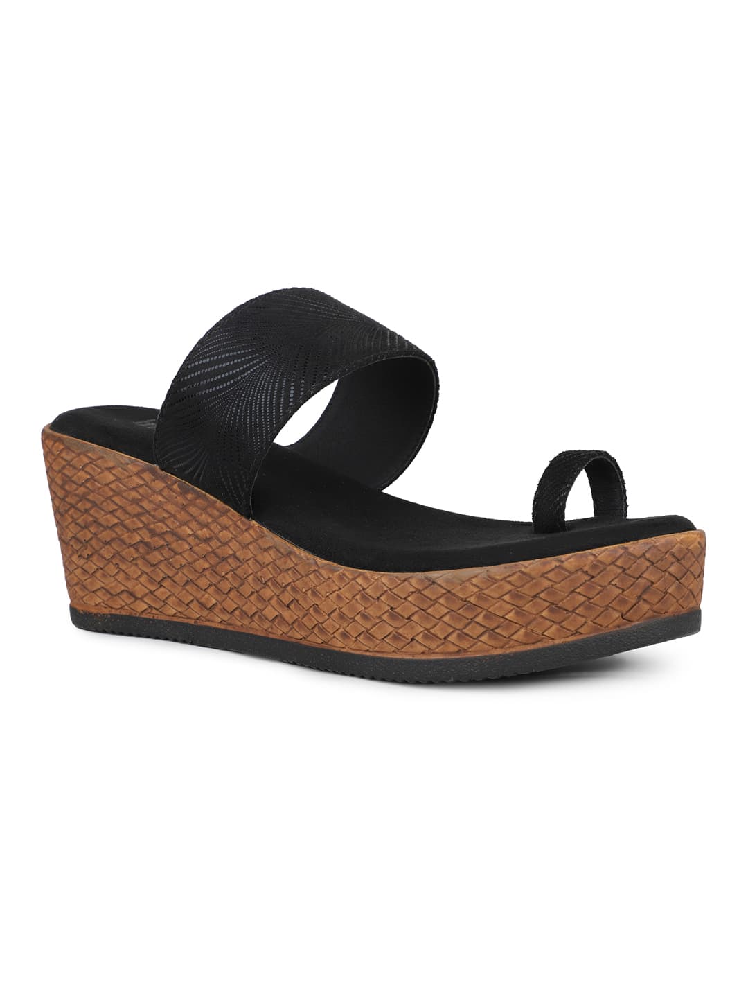 Women's Black Casual Synthetic Wedge Heel Slip-Ons Sandals
