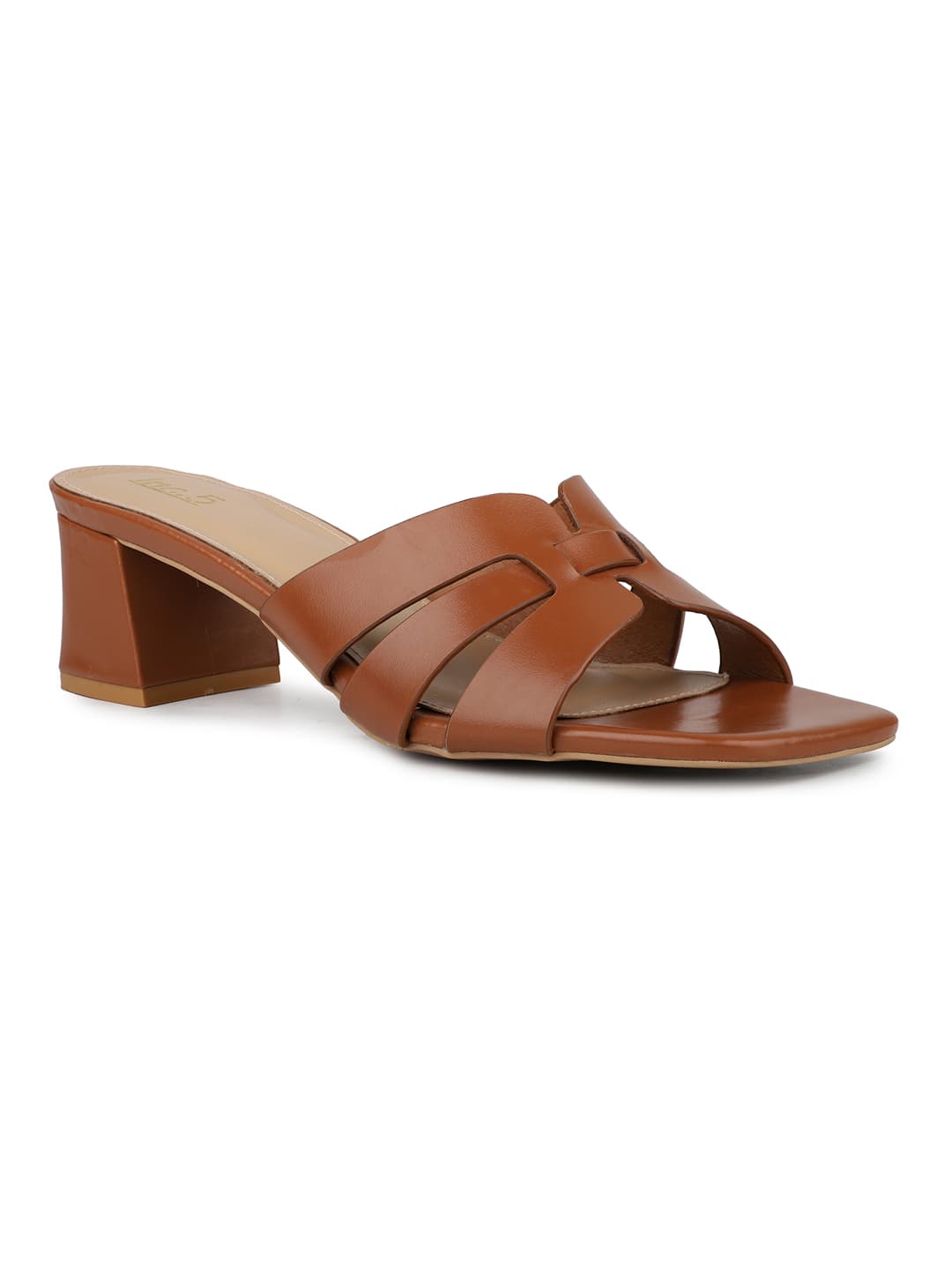 Women's Tan Casual Synthetic Block Heel Mules Sandals