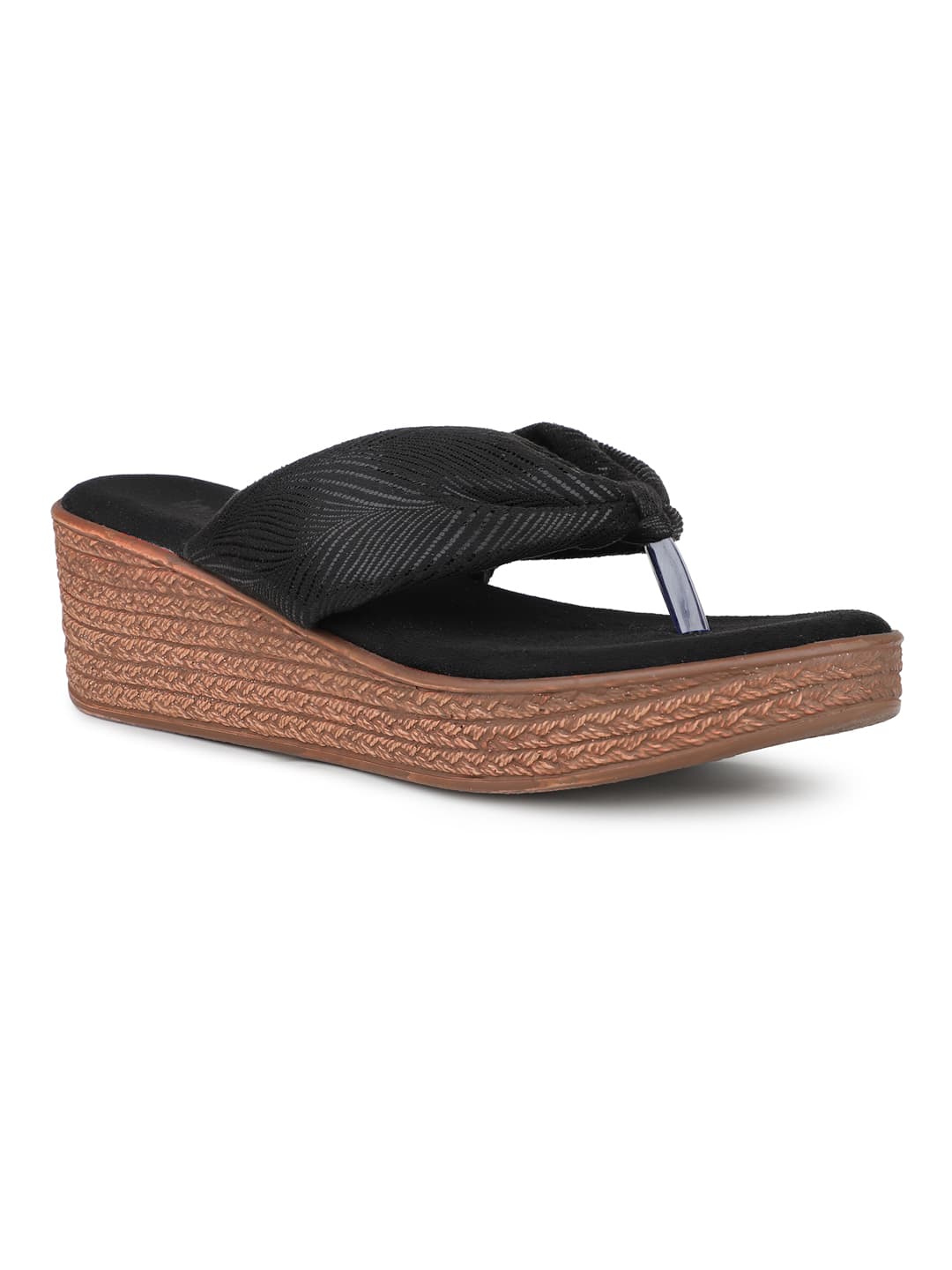 Women's Black Casual Synthetic Wedge Heel Slip-Ons Sandals