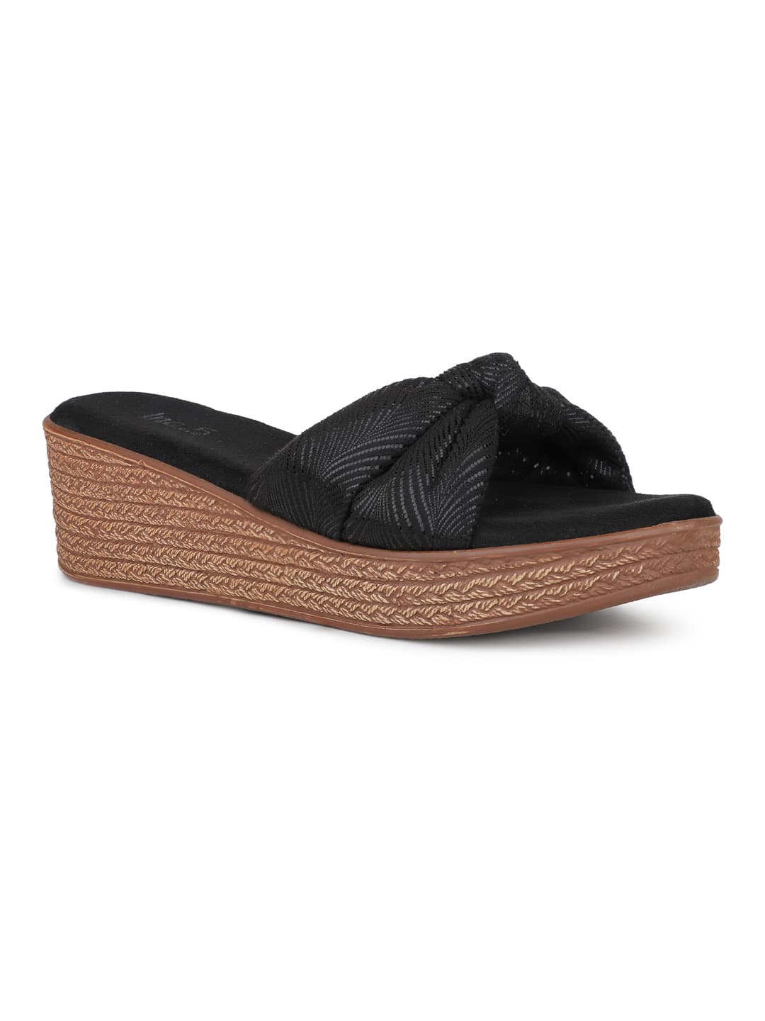 Women's Black Casual Synthetic Wedge Heel Mules Sandals