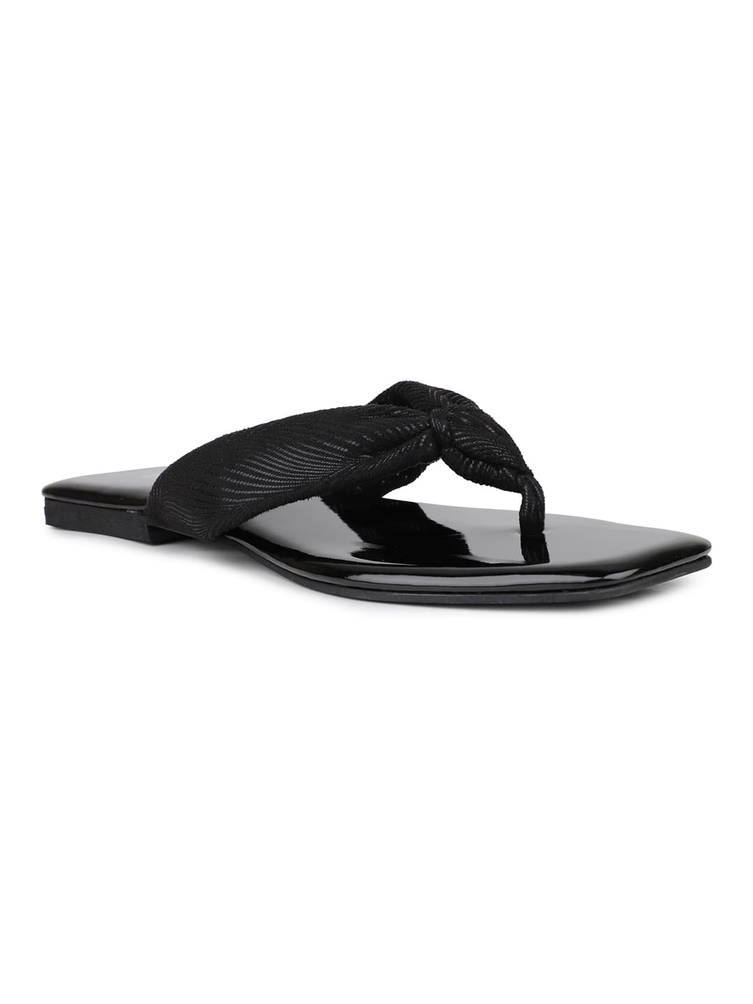 Women's Black Casual Synthetic Flat Slip-Ons Sandals