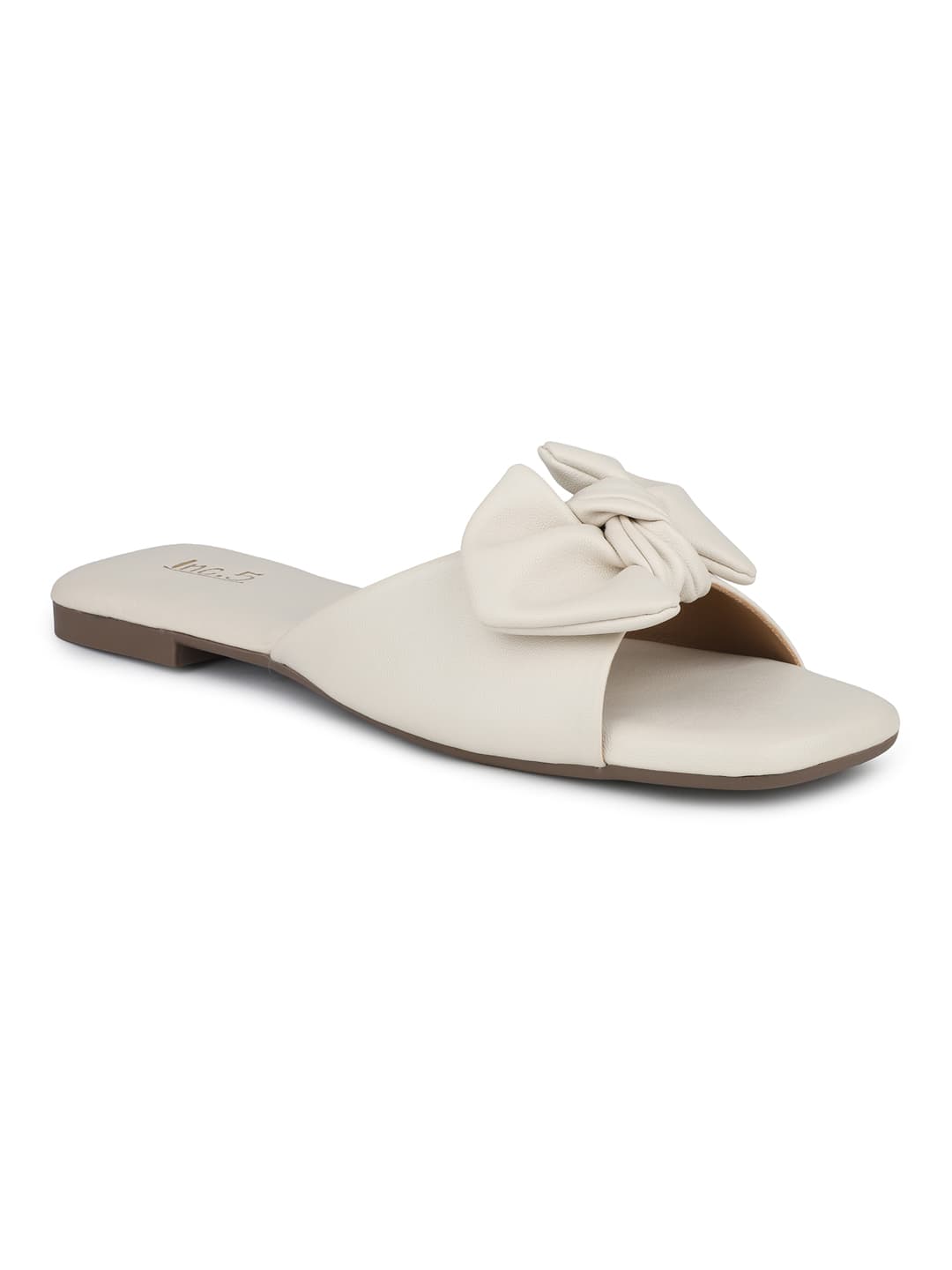 Women's Cream Casual Synthetic Flat Slip-Ons Sandals