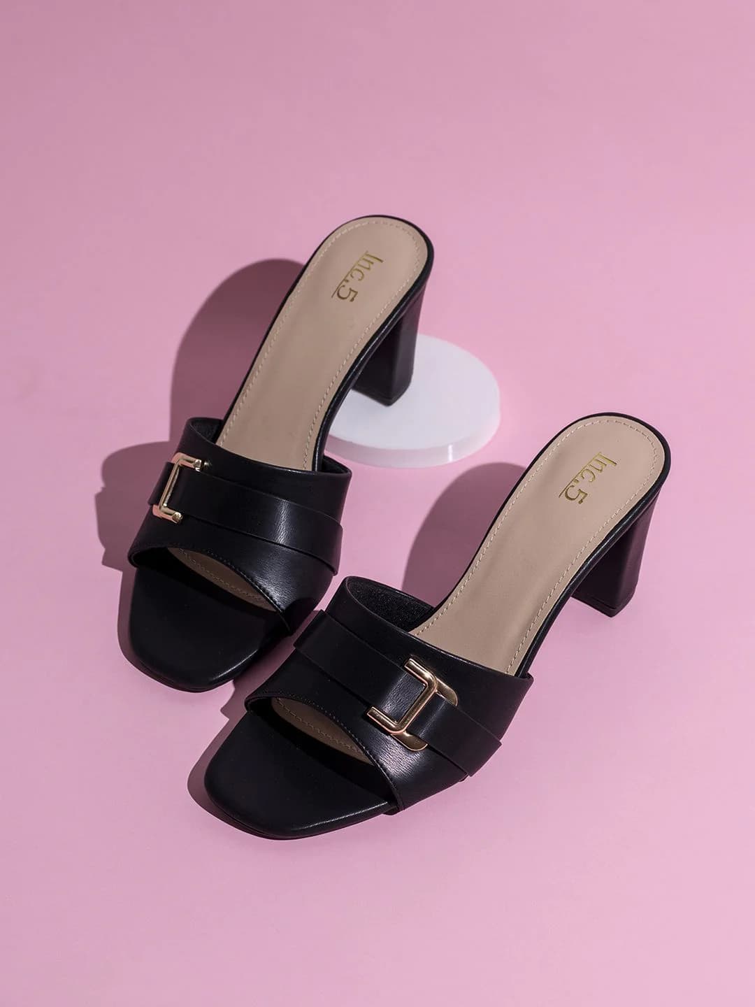 Women's Black Casual Synthetic Block Heel Slip-Ons Sandals