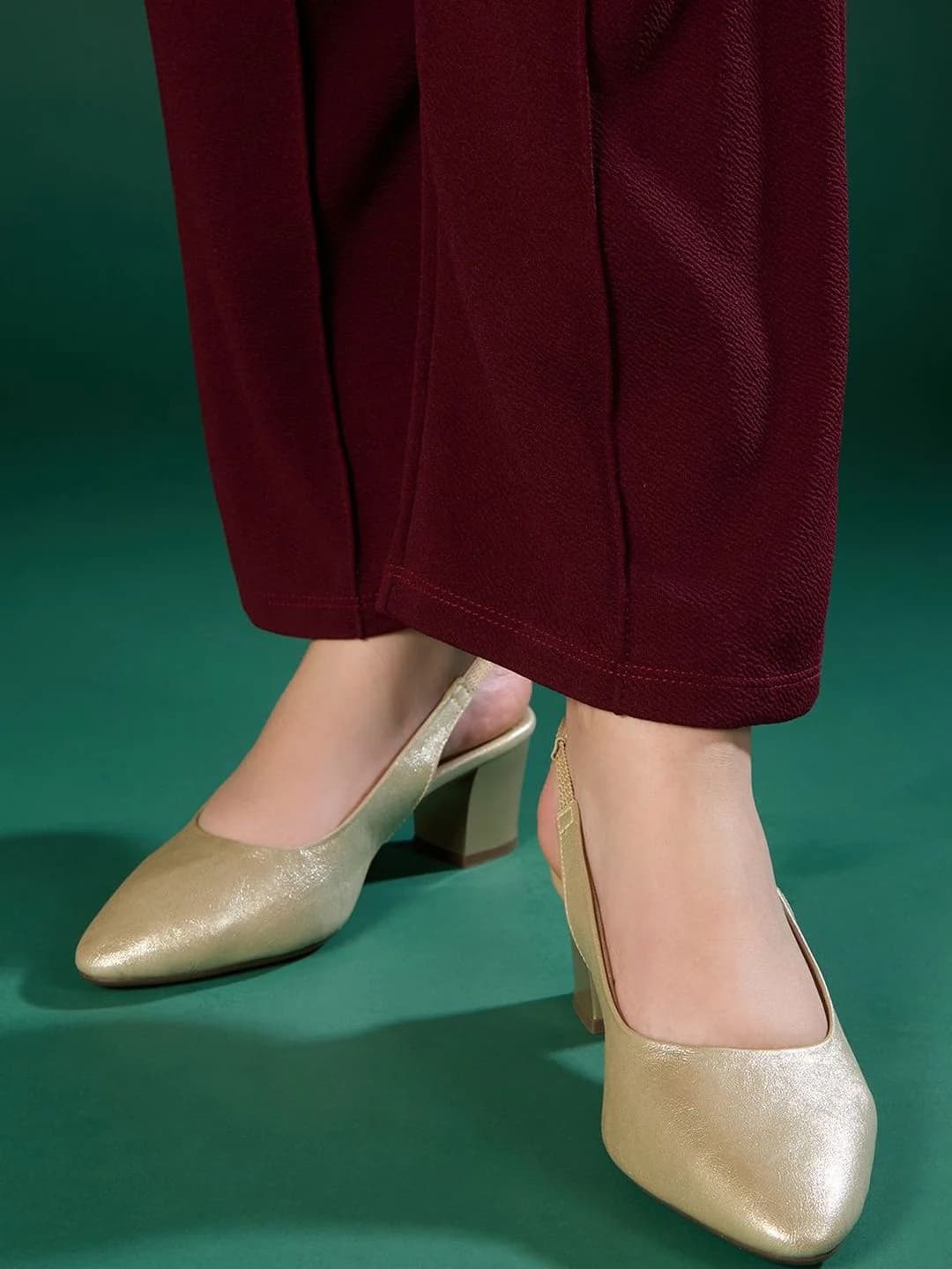 Women's Gold Casual Synthetic Block Heel Mules