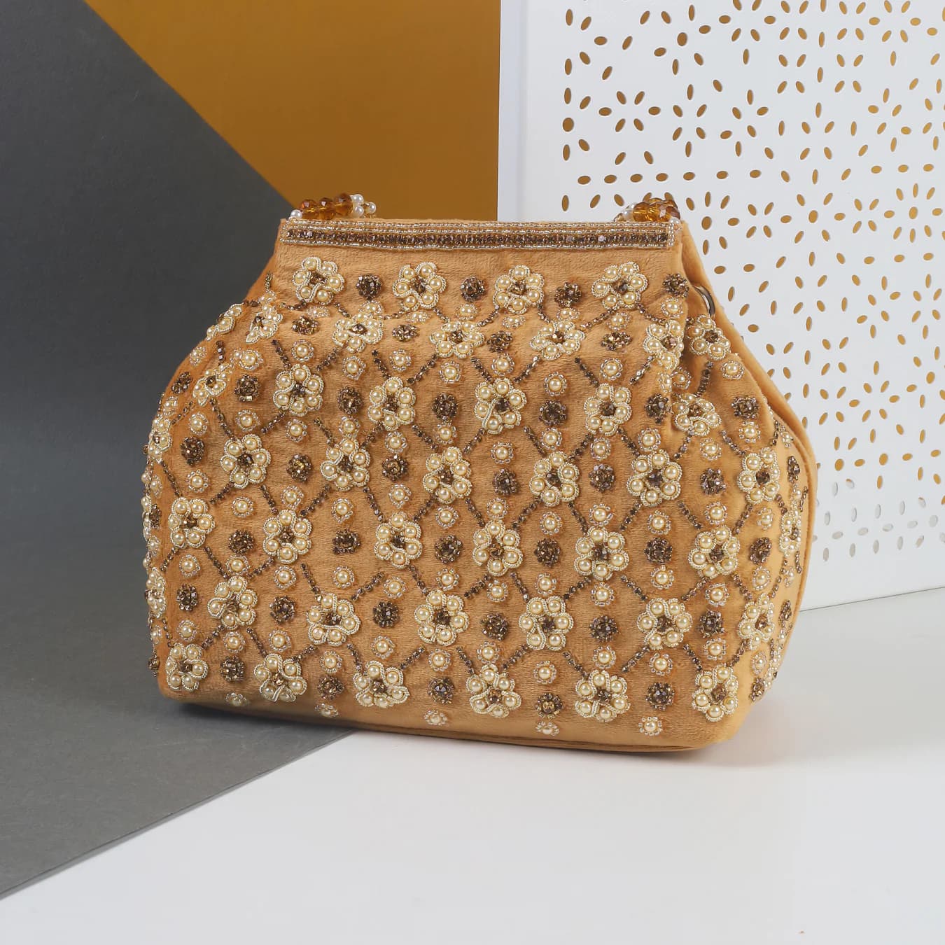 Women's Gold Casual Suede Handbag
