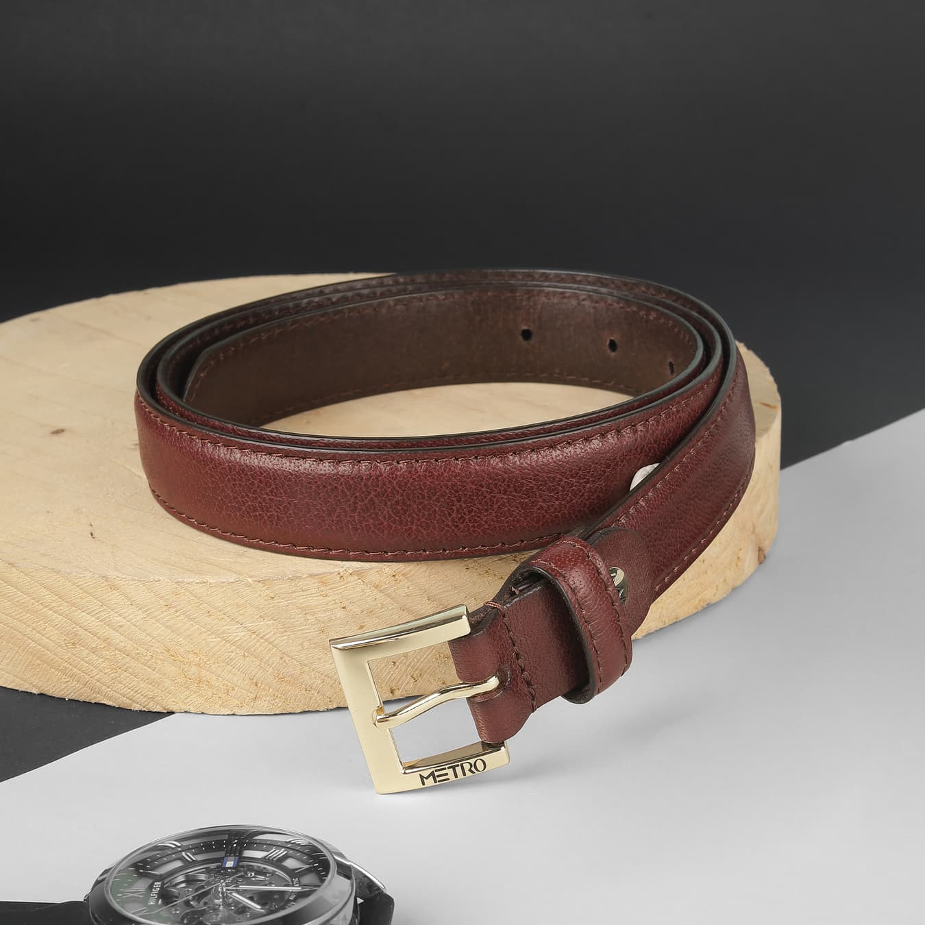 Women's Maroon Formal Solid Leather Belt
