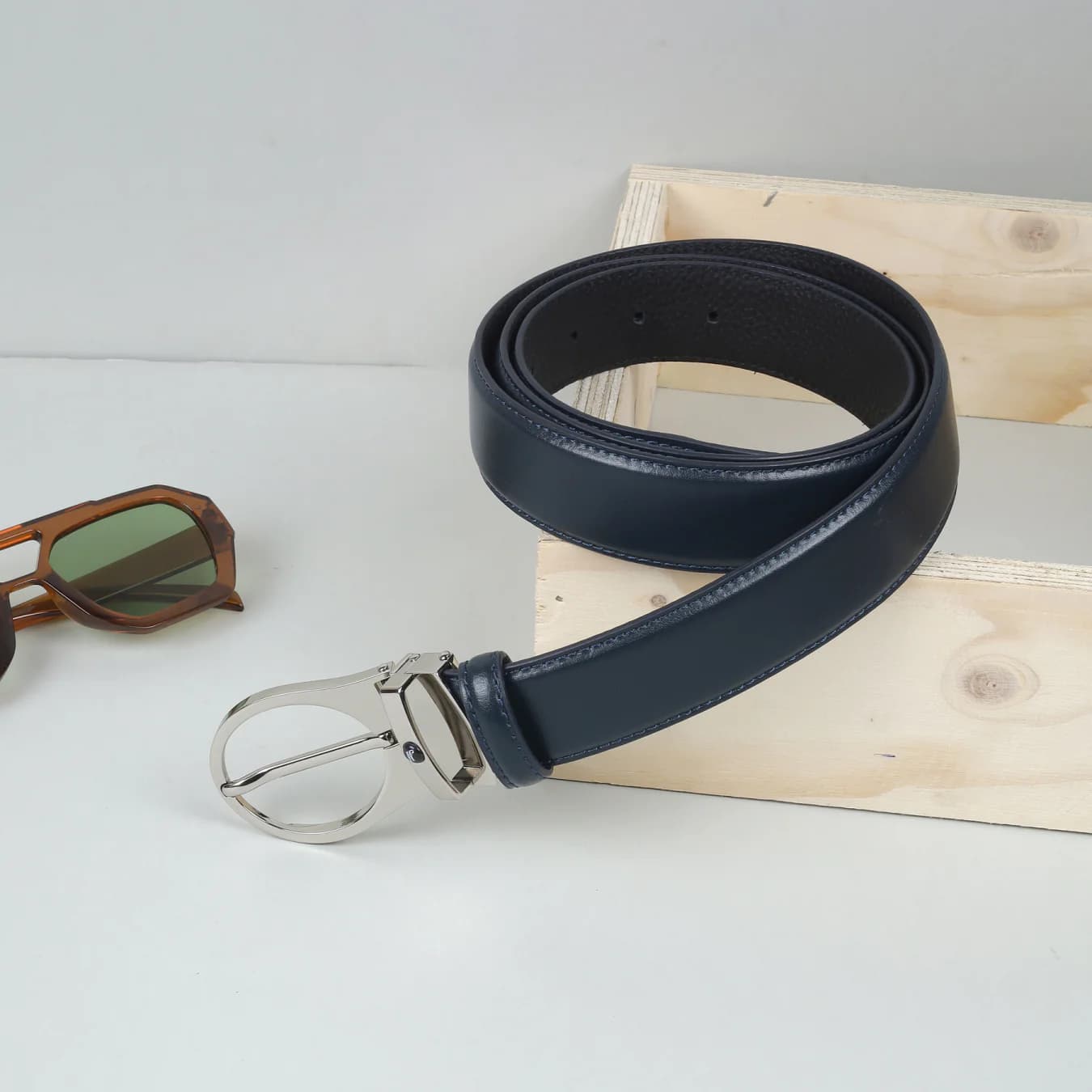 Men's Blue Formal Solid Synthetic Belt