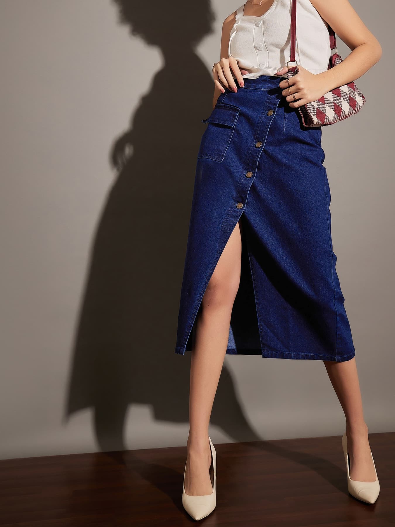 Women's Blue Casual Regular Fit Skirt