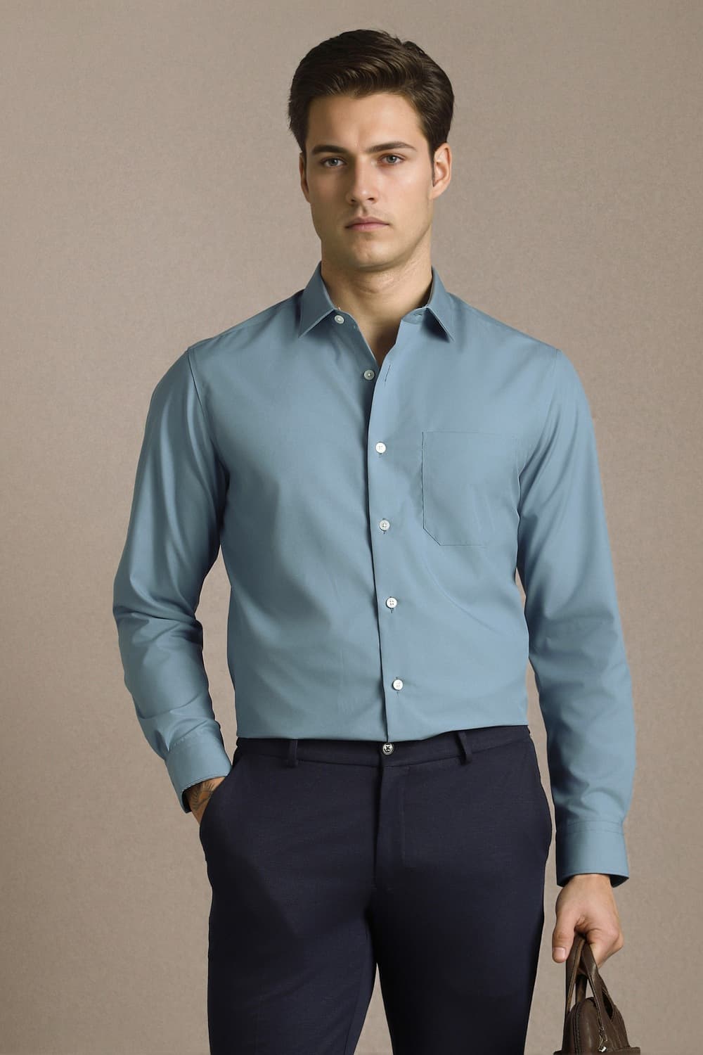 Men's Blue Formal Regular Fit Solid Full Sleeves Shirt