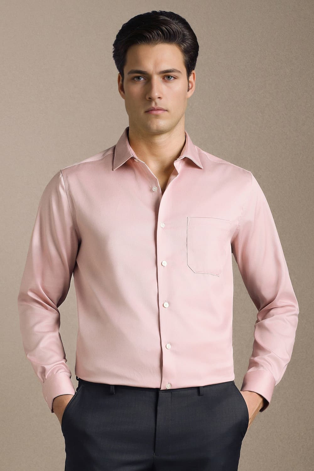 Men's Pink Formal Regular Fit Solid Full Sleeves Shirt