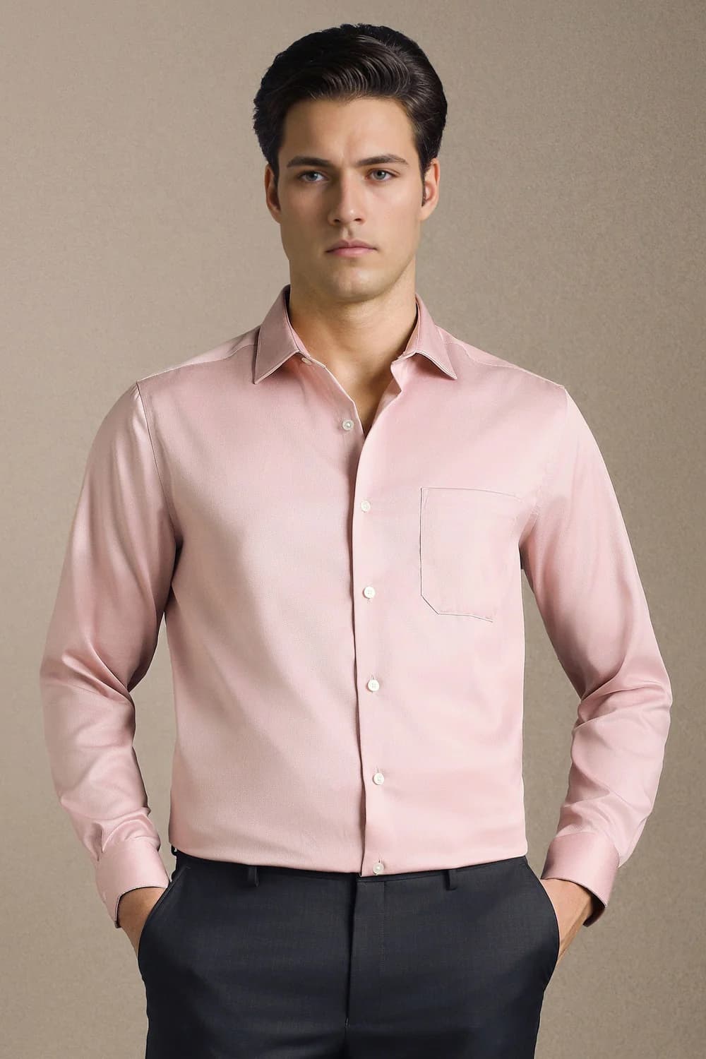 Men's Pink Formal Regular Fit Solid Full Sleeves Permapress Cotton Shirt