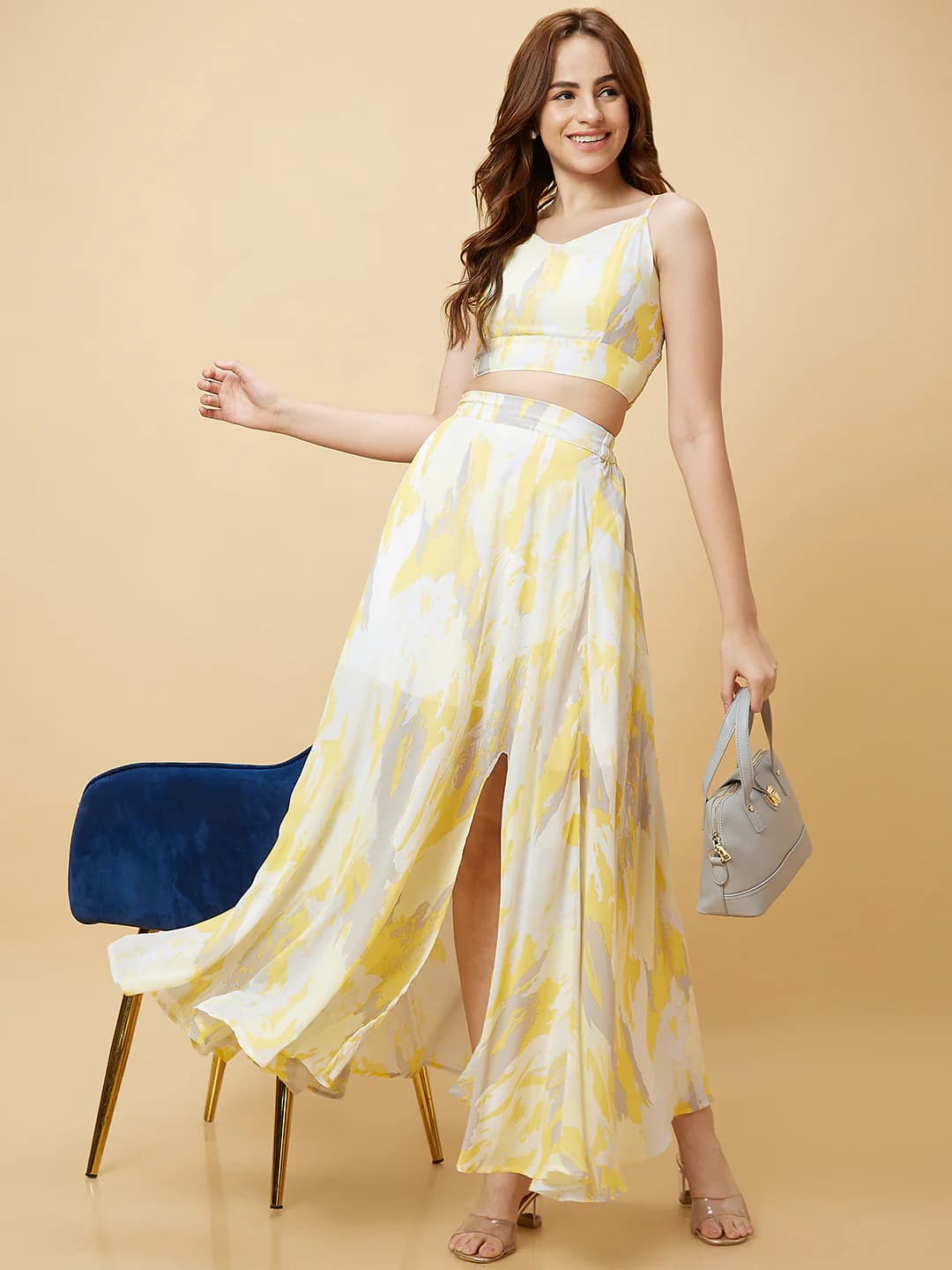 Women's Yellow Casual Regular Fit Sleeveless Co-ords Set