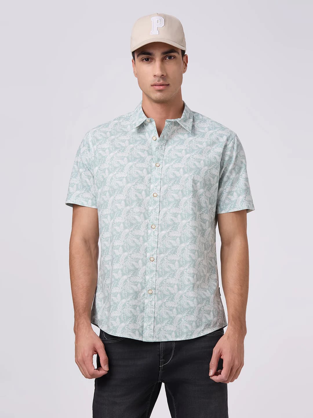 Men's Green Casual Half Sleeves Cotton Shirt