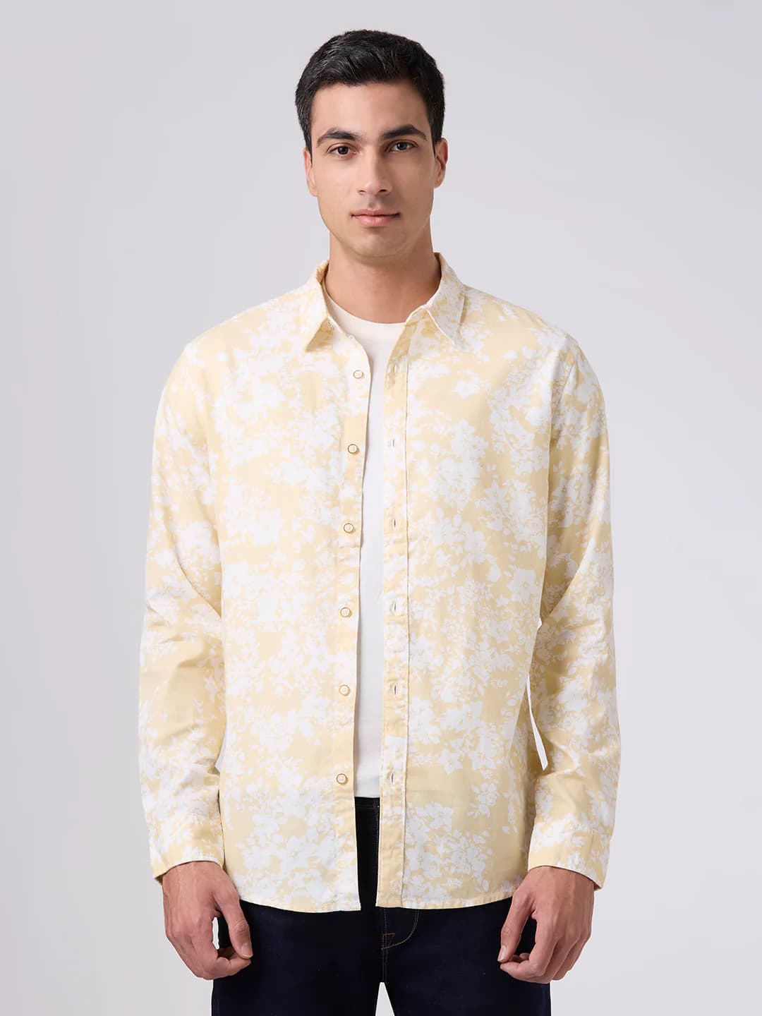 Men's Beige Casual Full Sleeves Cotton Shirt