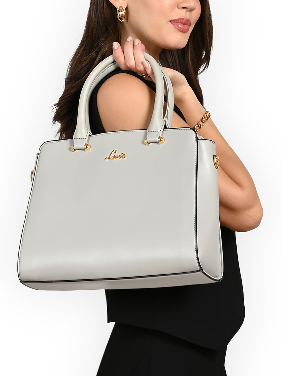 Women's Grey Casual Solid Synthetic Leather Satchel Handbag