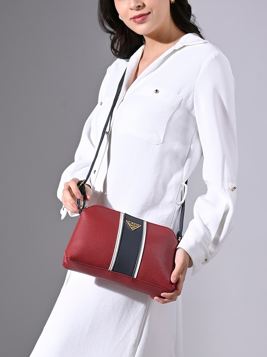 Women's Red Casual Colorblocked Synthetic Leather Sling Bag