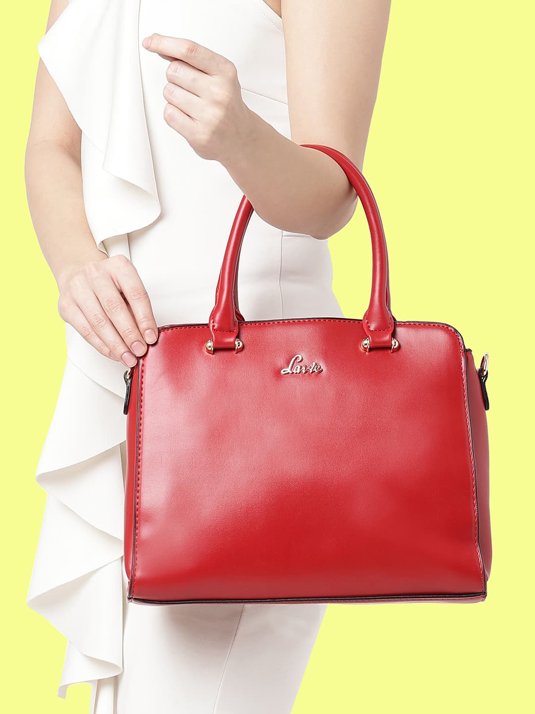 Women's Red Casual Solid Synthetic Leather Satchel Handbag