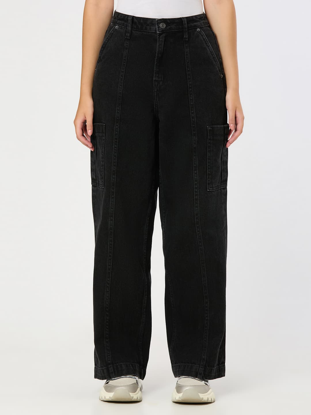 Women's Black Casual Regular Length Cargos