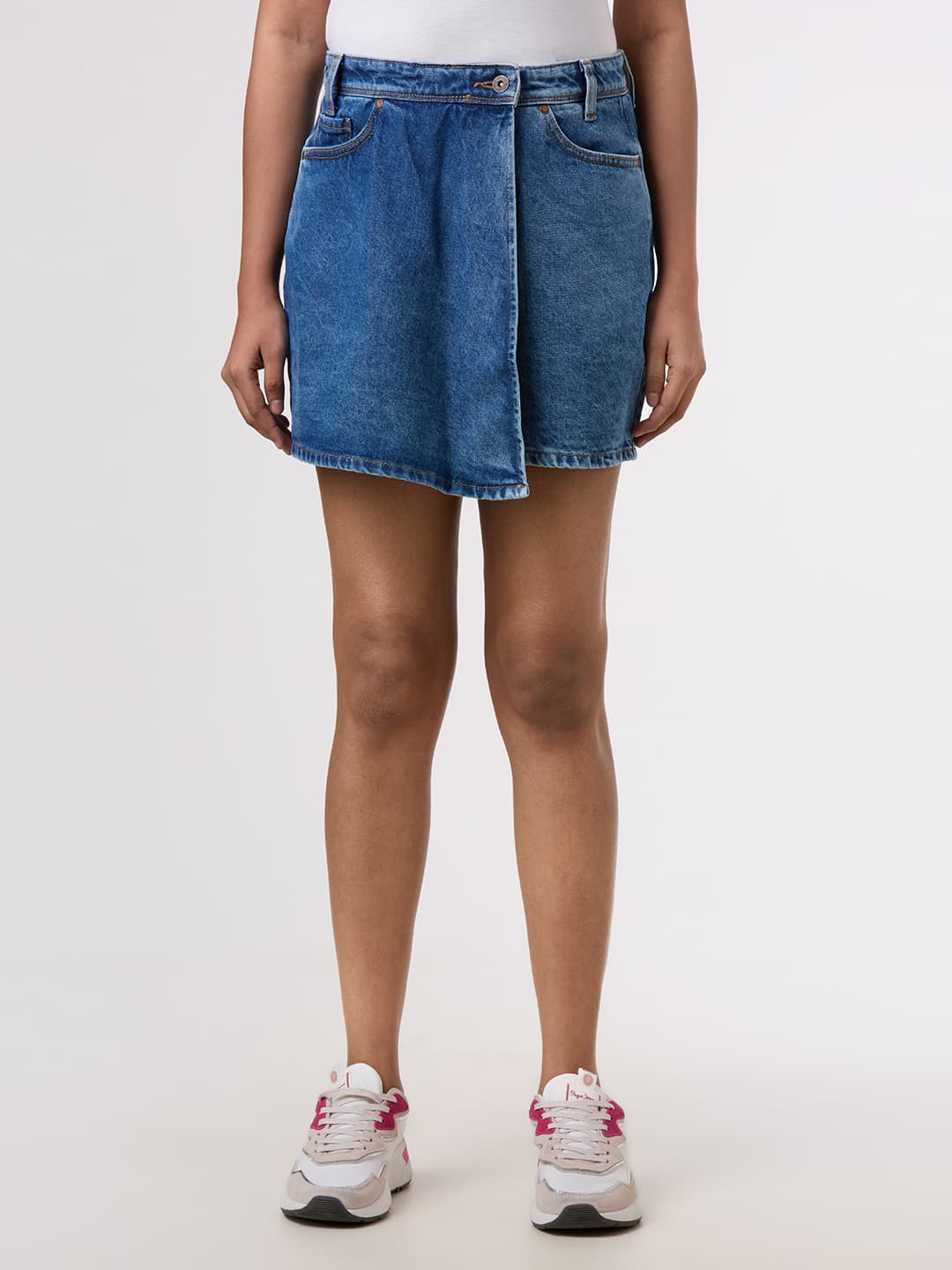 Women's Blue High Waist Regular Fit Textured Skirts