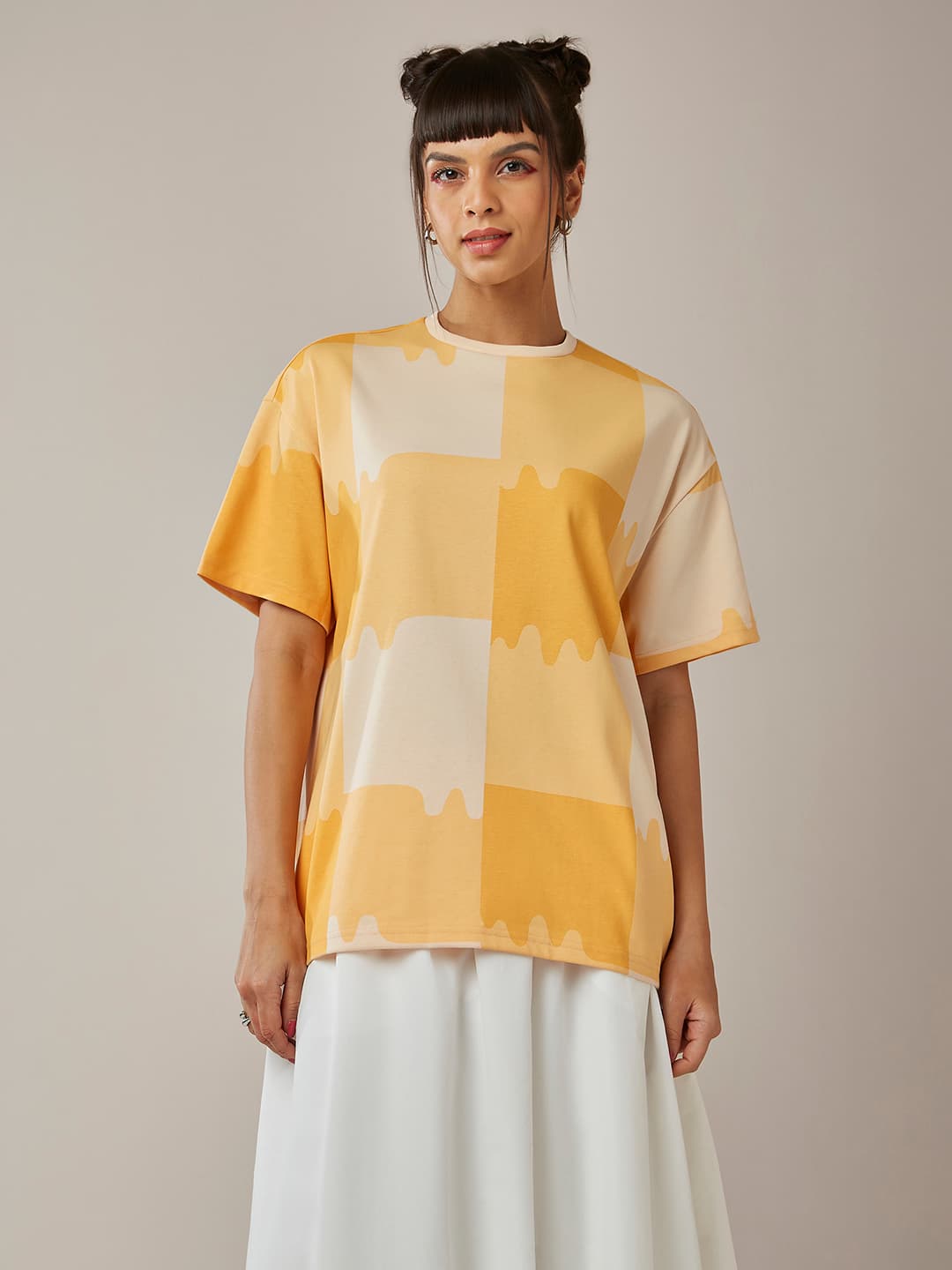 Women's Yellow Casual Oversized Fit Half Sleeves Tshirt