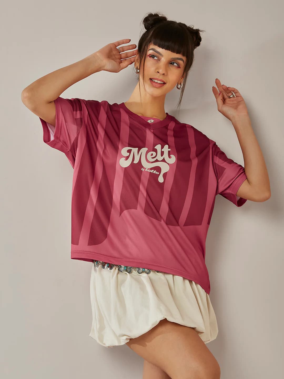 Women's Red Casual Oversized Fit Half Sleeves Tshirt