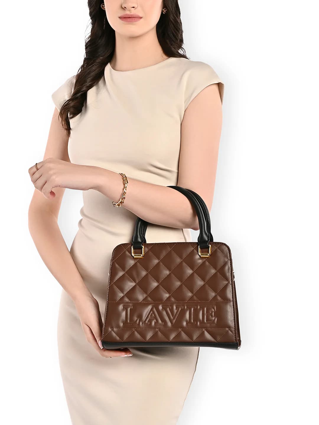 Women's Brown Casual Quilted Synthetic Leather Satchel