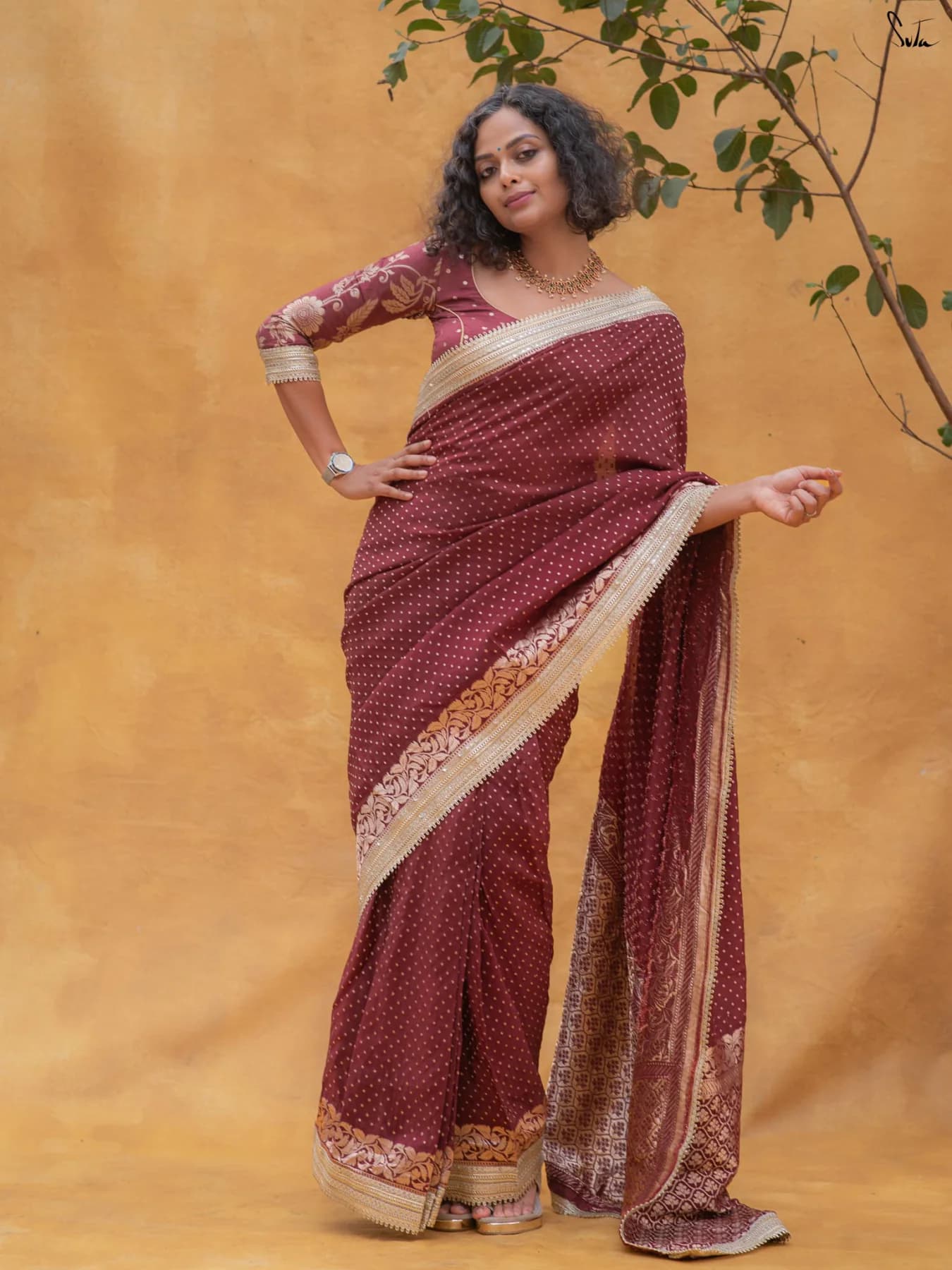 Women's Red Festive Ready to Wear Saree