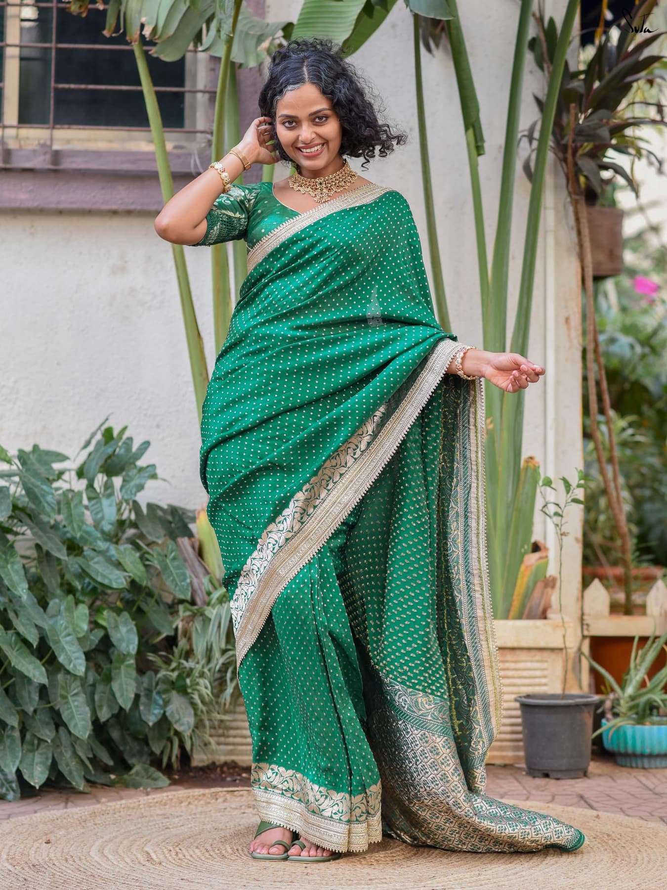 Women's Green Festive Ready to Wear Saree