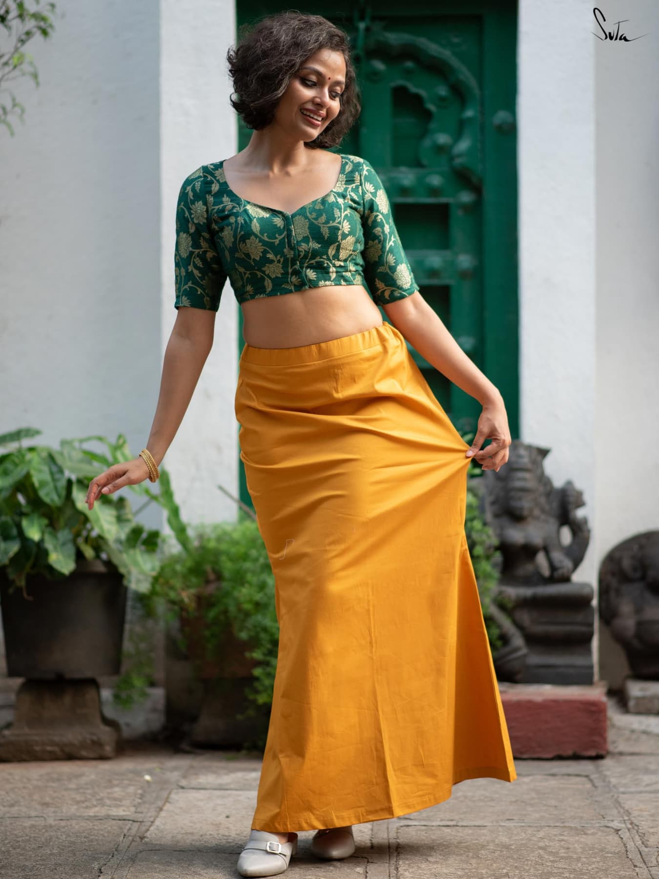 Women's Yellow Cotton Lycra Underskirt